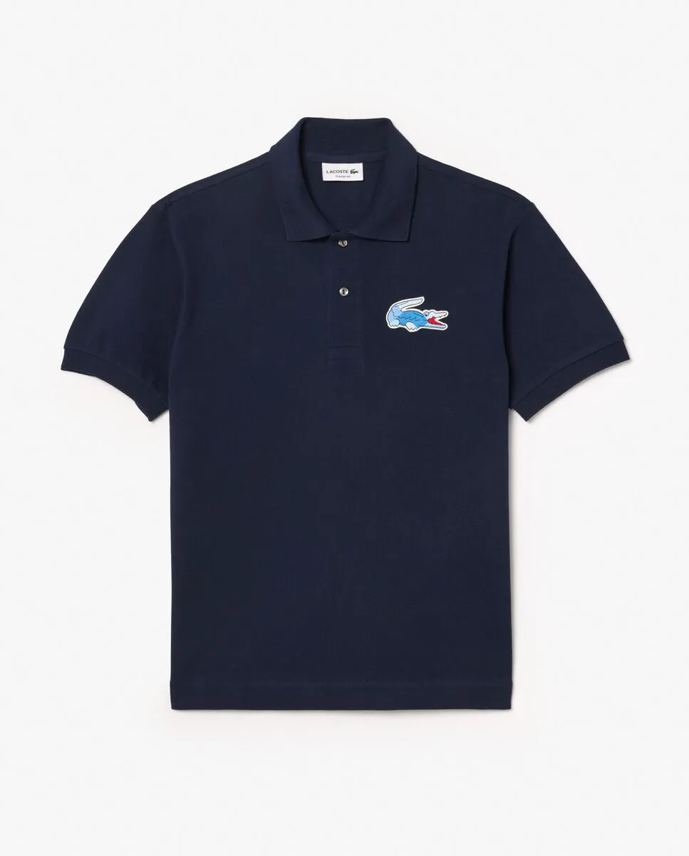 LACOSTE Classic Fit Embroidered Crocodile L.12.12 Polo Shirt Blue LACOSTE Classic Fit Embroidered Crocodile L.12.12 Polo Shirt Blue