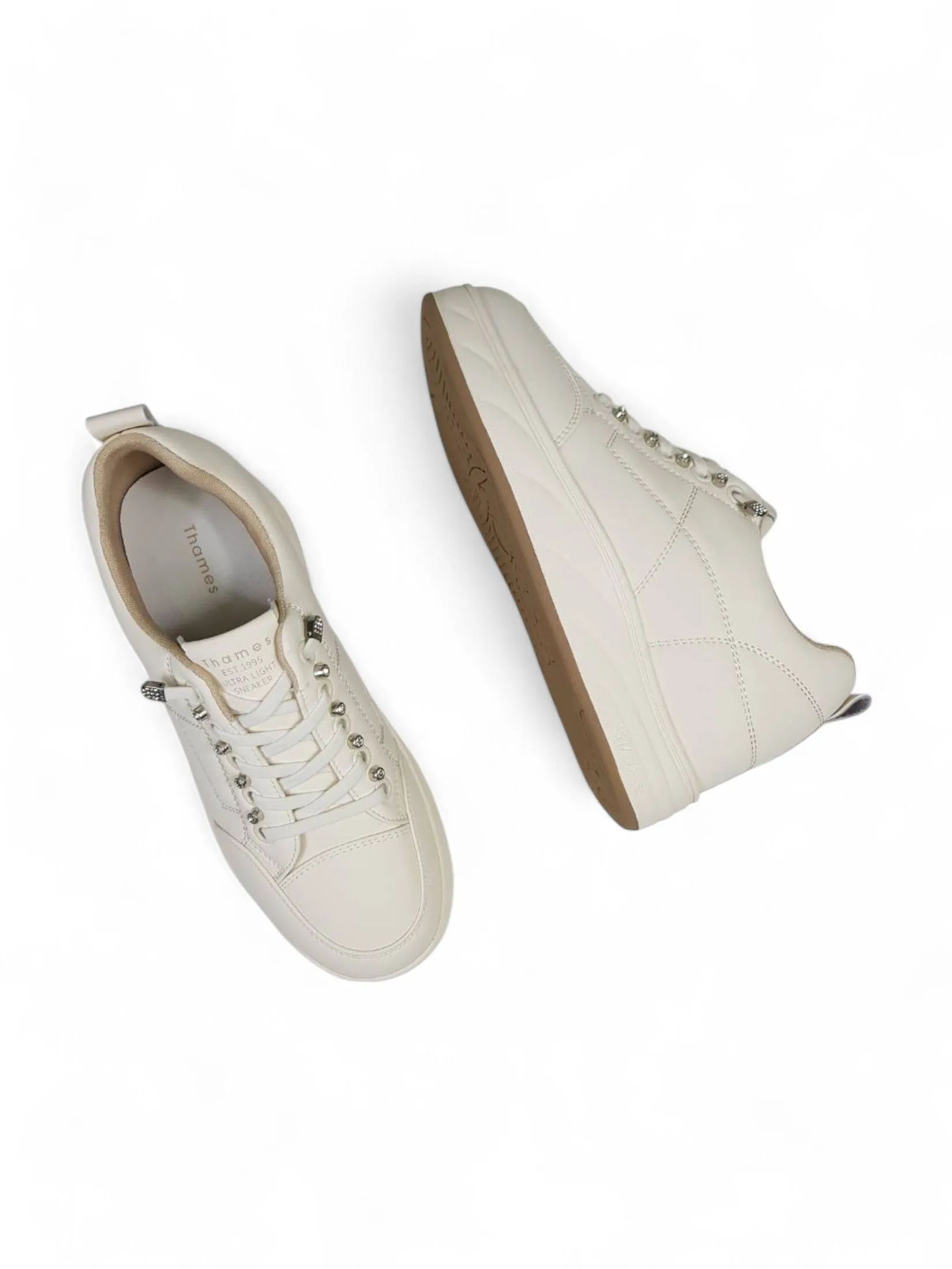 THAMES Women Sneakers Height 1.5 Inch Cream THAMES Women Sneakers Height 1.5 Inch Cream