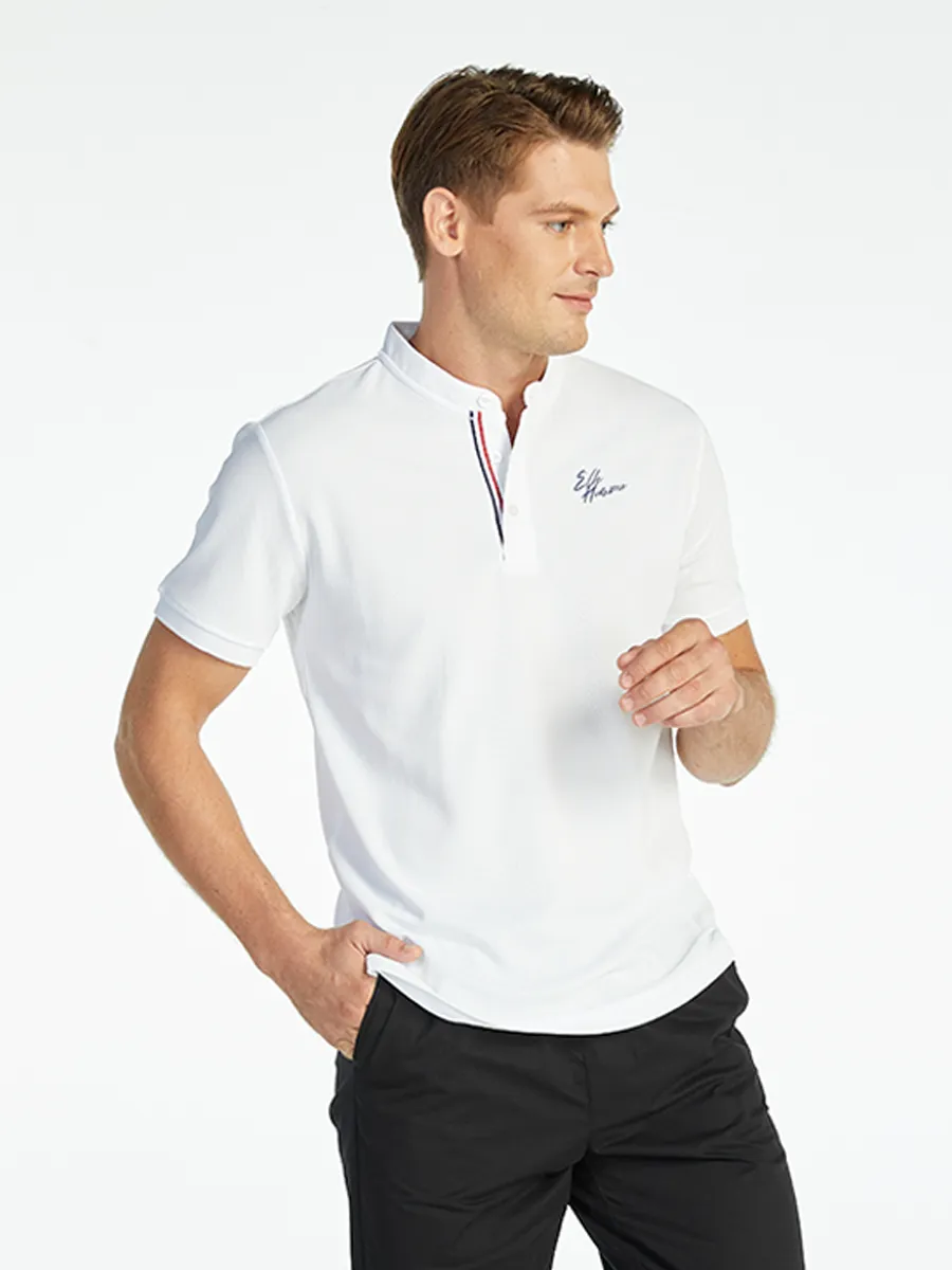 ELLE HOMME MEN BAND COLLAR POLO SHIRT W8K904WH - WHITE ELLE HOMME MEN BAND COLLAR POLO SHIRT W8K904WH - WHITE