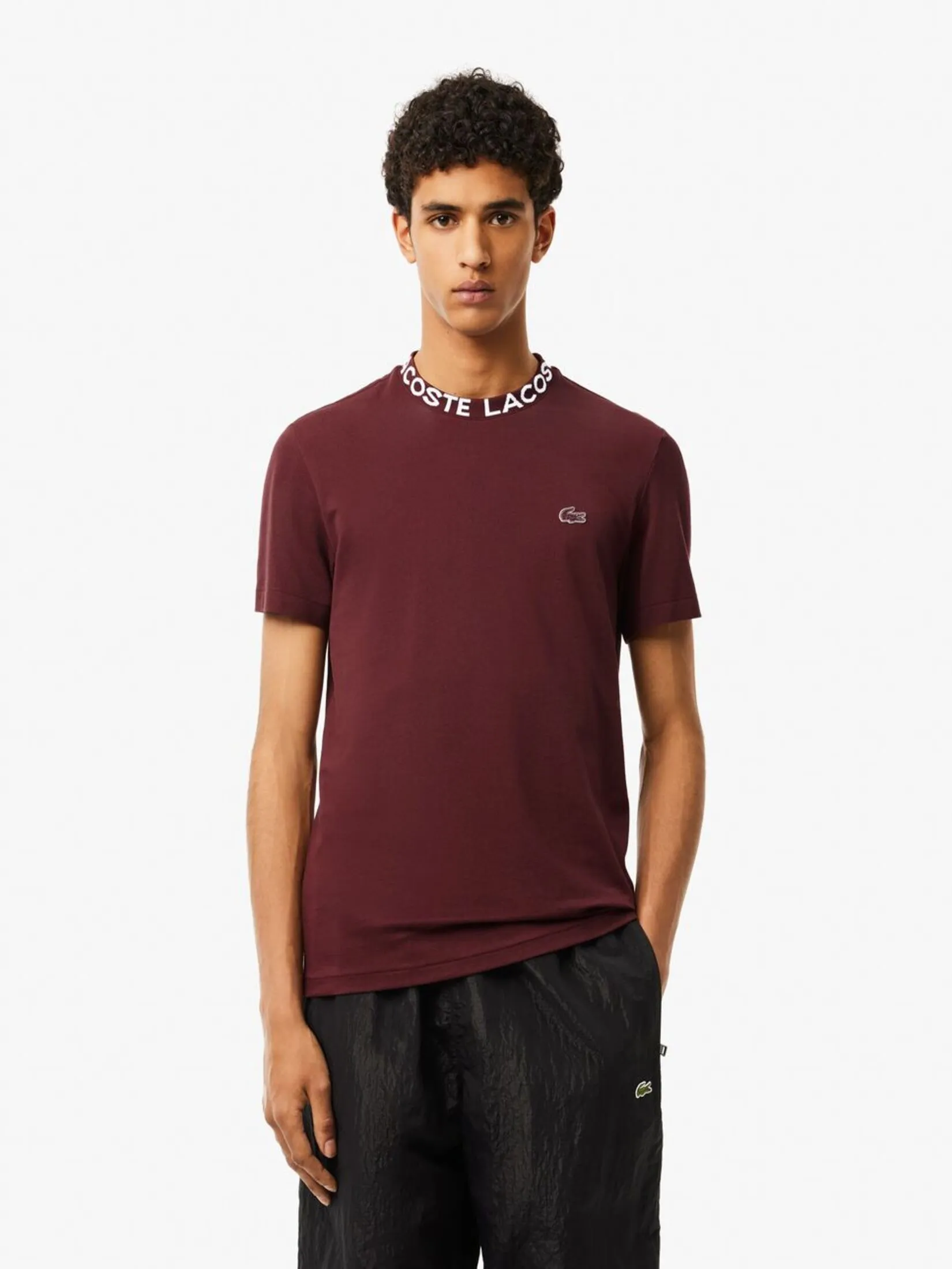 LACOSTE Jacquard Neck Piqu  Logo T-shirt Red LACOSTE Jacquard Neck Piqu  Logo T-shirt Red