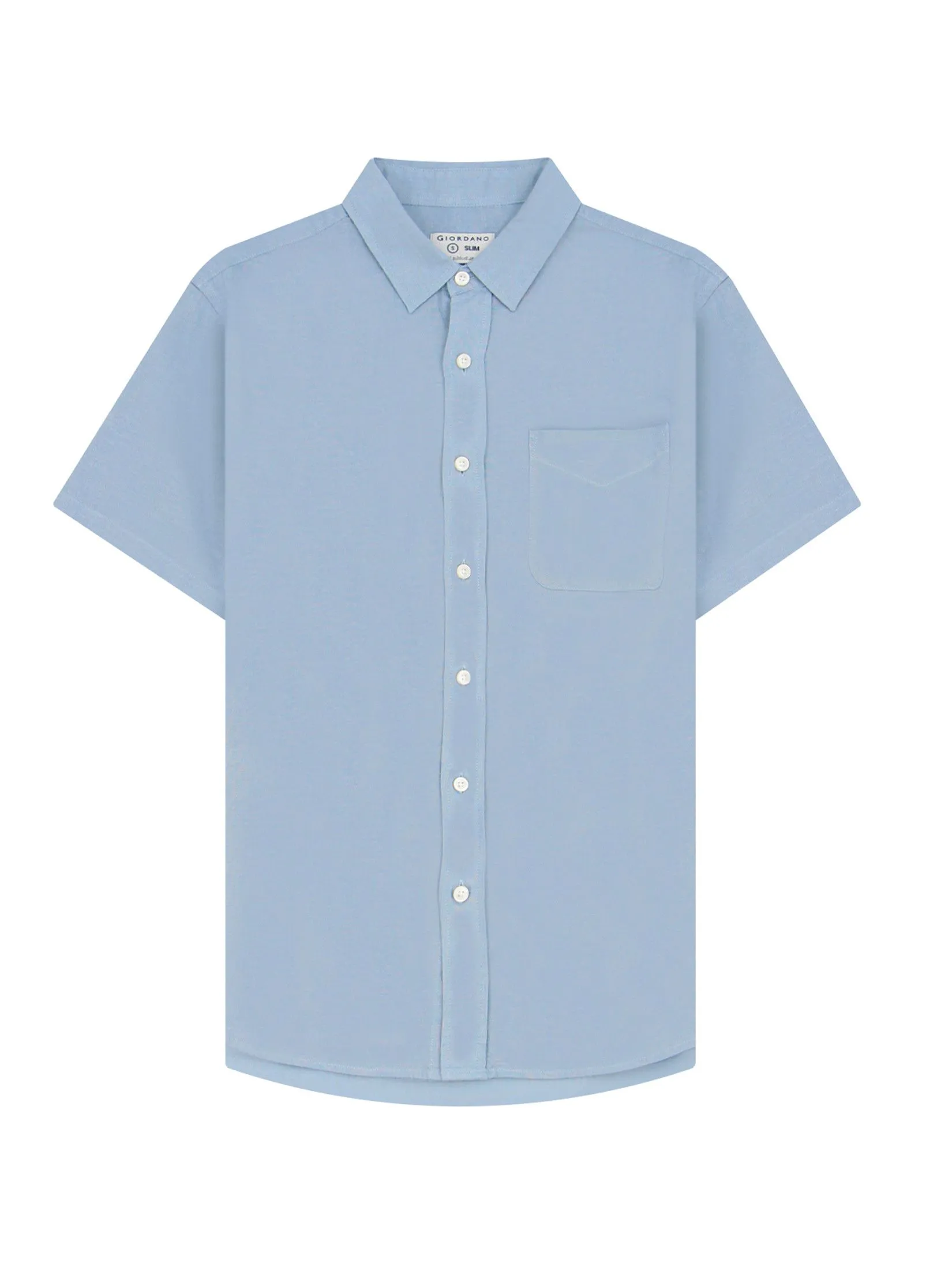 GIORDANO Men's Slim Poplin Linen Shirt Subdued blue