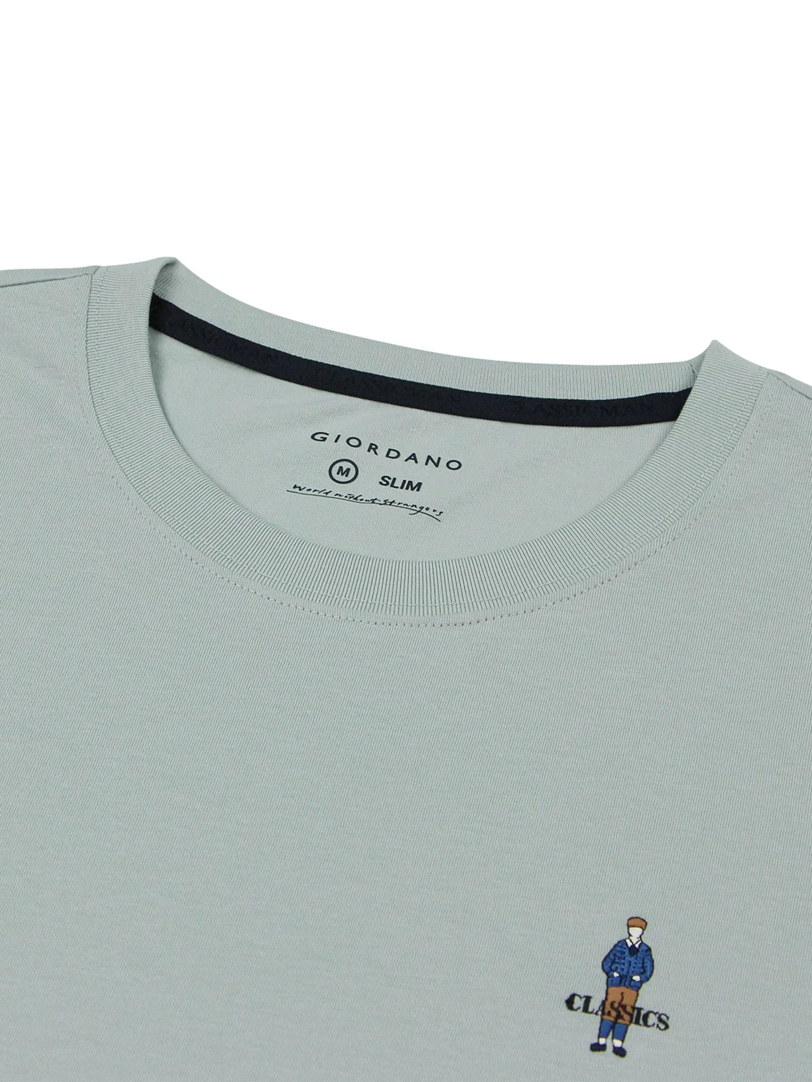 GIORDANO Men's Slim Cotton Embroidery Tee (Classic Man) Aqua Gray green GIORDANO Men's Slim Cotton Embroidery Tee (Classic Man) Aqua Gray green