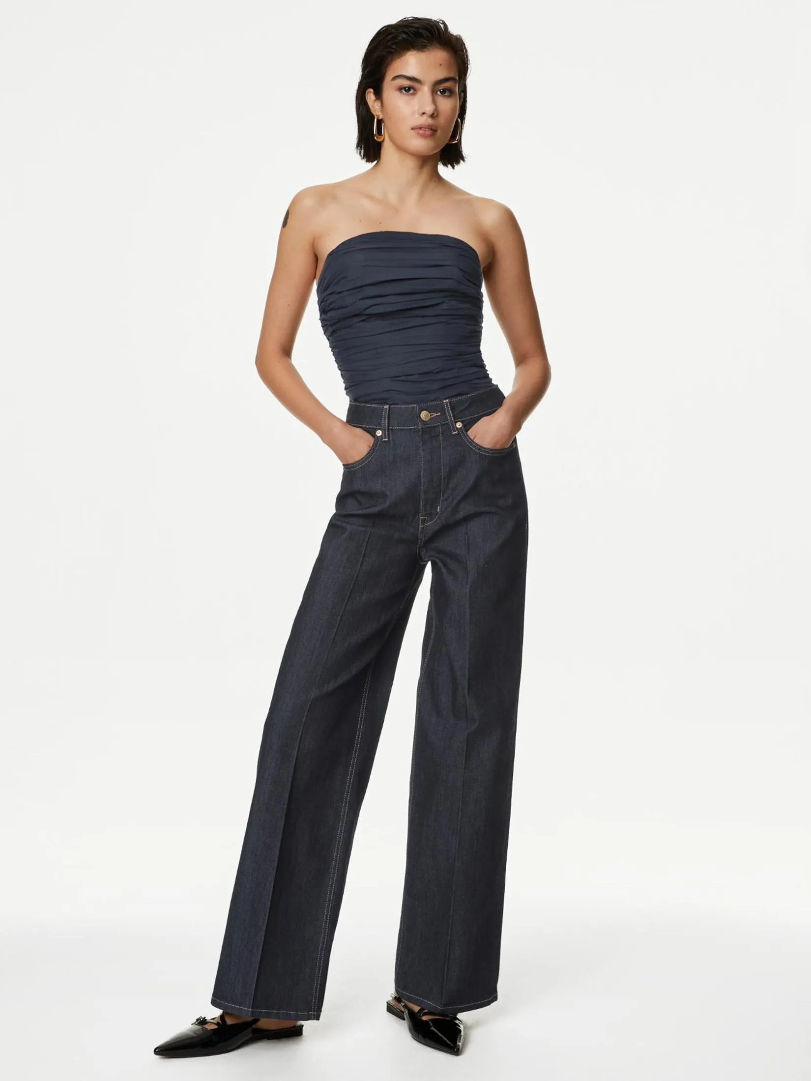 MARKS & SPENCER Women Jeans High Waisted Smart Wide Leg Indigo Mix MARKS & SPENCER Women Jeans High Waisted Smart Wide Leg Indigo Mix