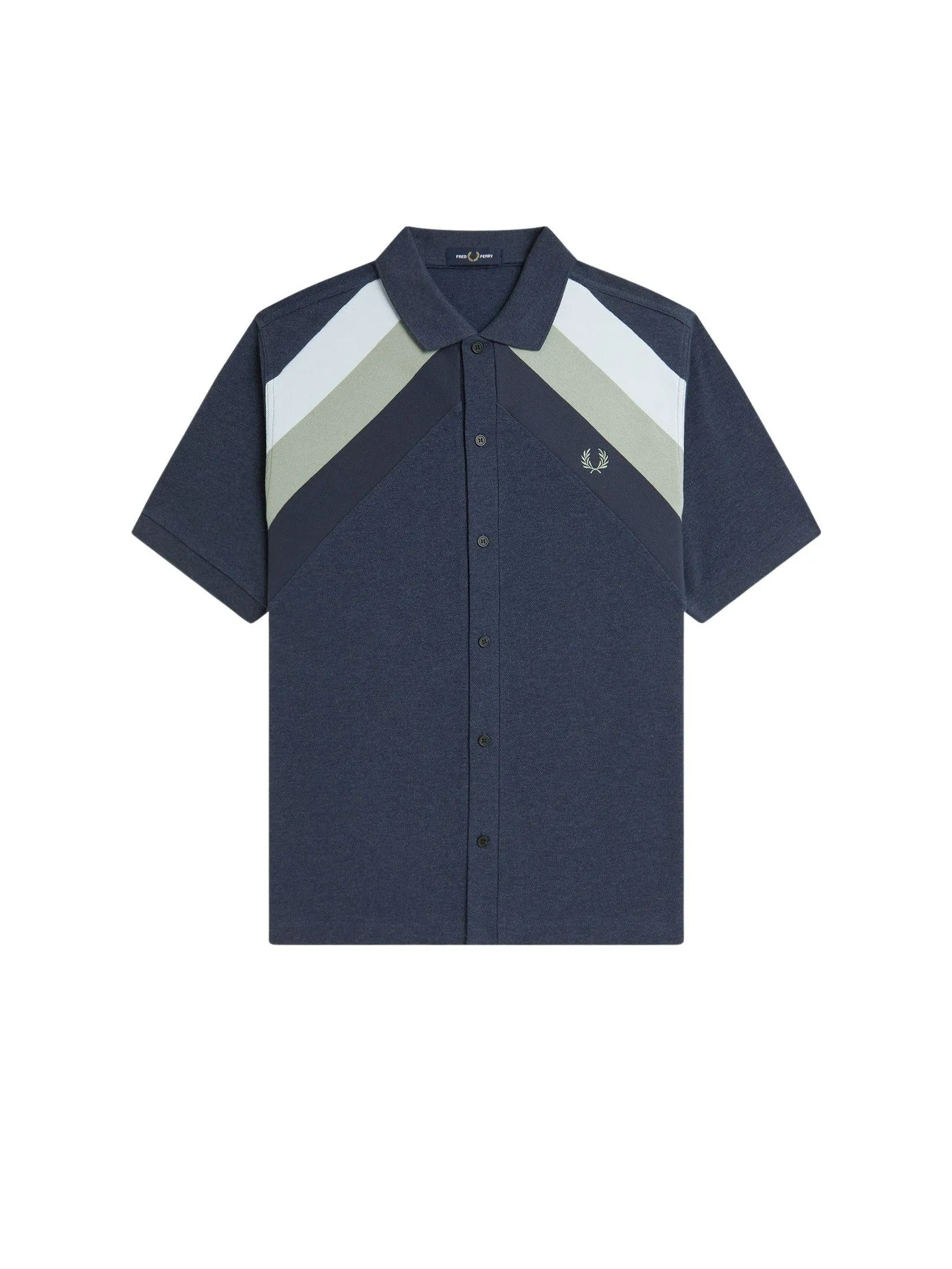 Fred Perry Men STRIPED PANEL BUTTON THRU POLO Blue Fred Perry Men STRIPED PANEL BUTTON THRU POLO Blue