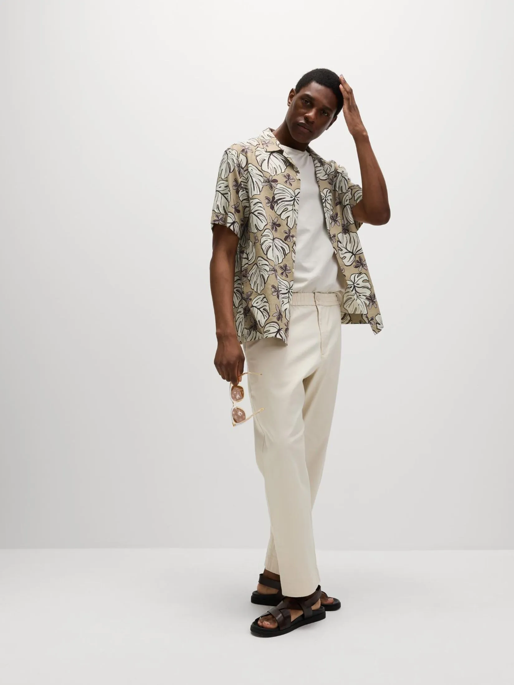 MARKS & SPENCER Men Shirt Regular Fit Linen Rich Printed Su Sand MARKS & SPENCER Men Shirt Regular Fit Linen Rich Printed Su Sand