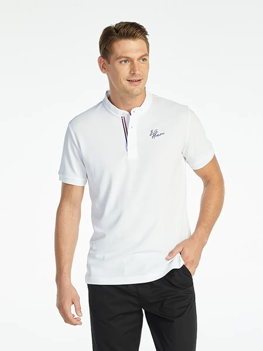 ELLE HOMME MEN BAND COLLAR POLO SHIRT W8K904WH - WHITE ELLE HOMME MEN BAND COLLAR POLO SHIRT W8K904WH - WHITE