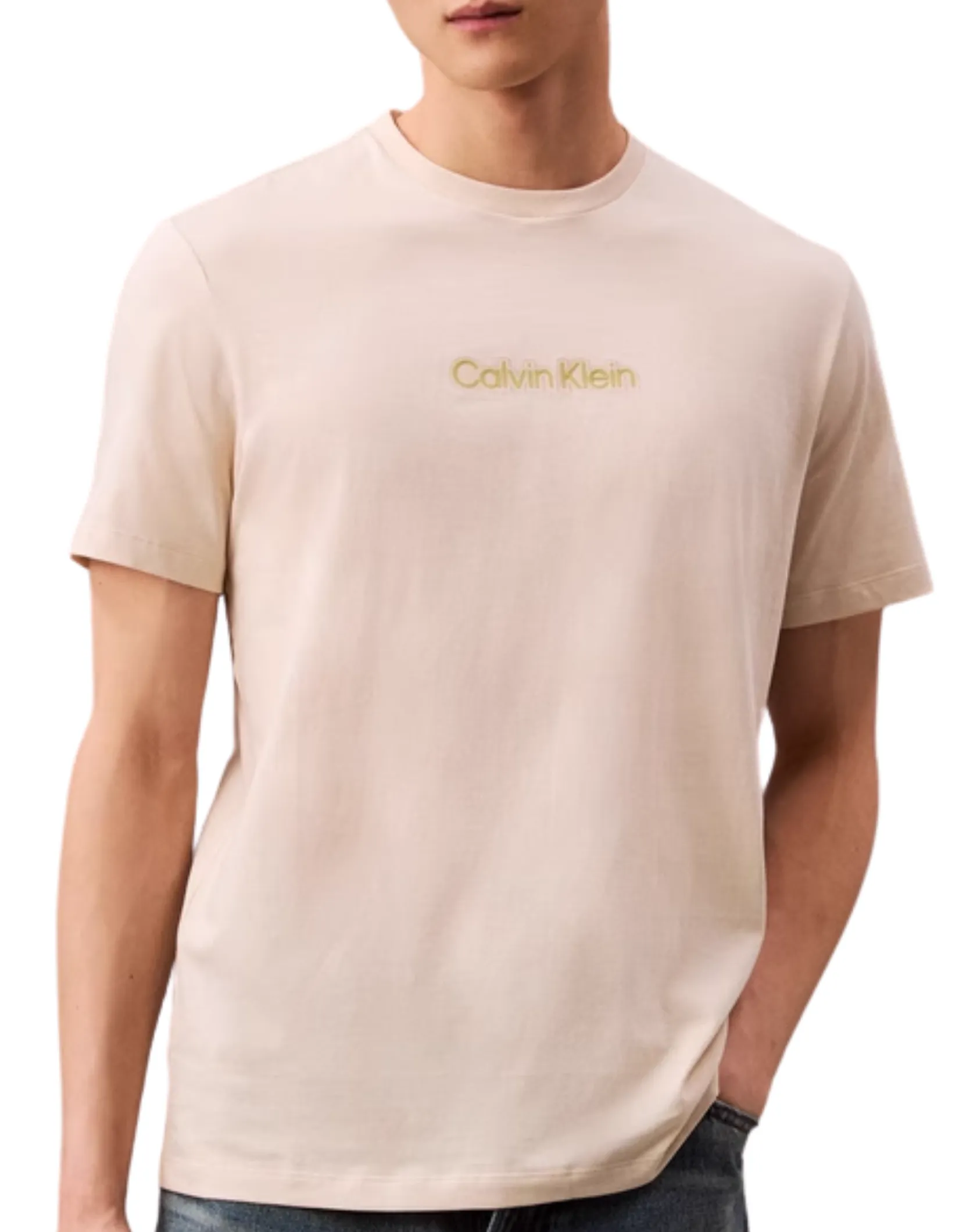CALVIN KLEIN Men's Ck Tonal Graphic Regular Crewneck T-Shirt Sand CALVIN KLEIN Men's Ck Tonal Graphic Regular Crewneck T-Shirt Sand