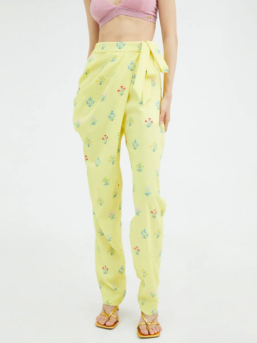 KLOSET (SS24)Floral Print Pants With Tie Yellow KLOSET (SS24)Floral Print Pants With Tie Yellow