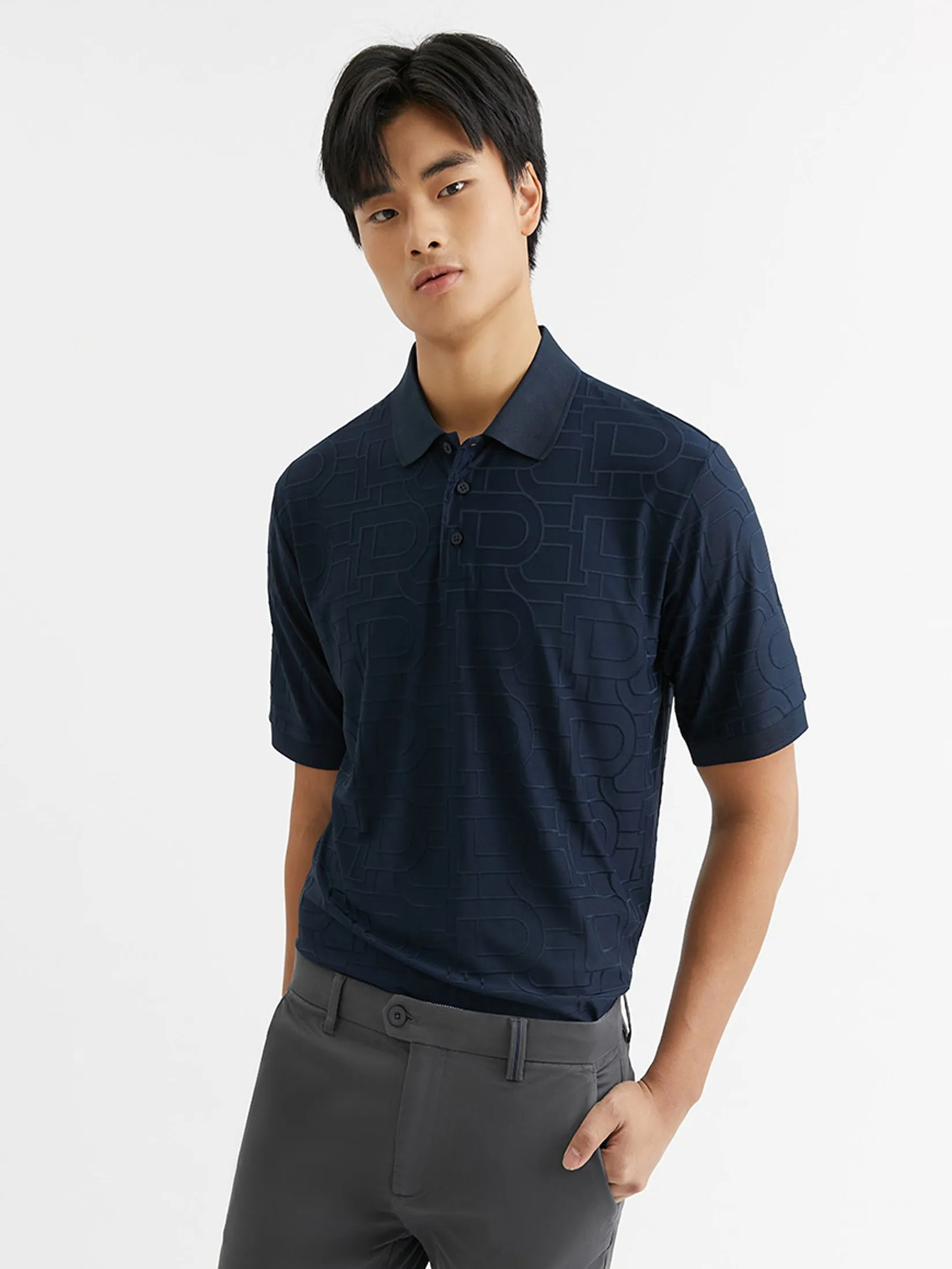 DAPPER DAPPER DP Jacquard Polo Shirt Navy DAPPER DAPPER DP Jacquard Polo Shirt Navy