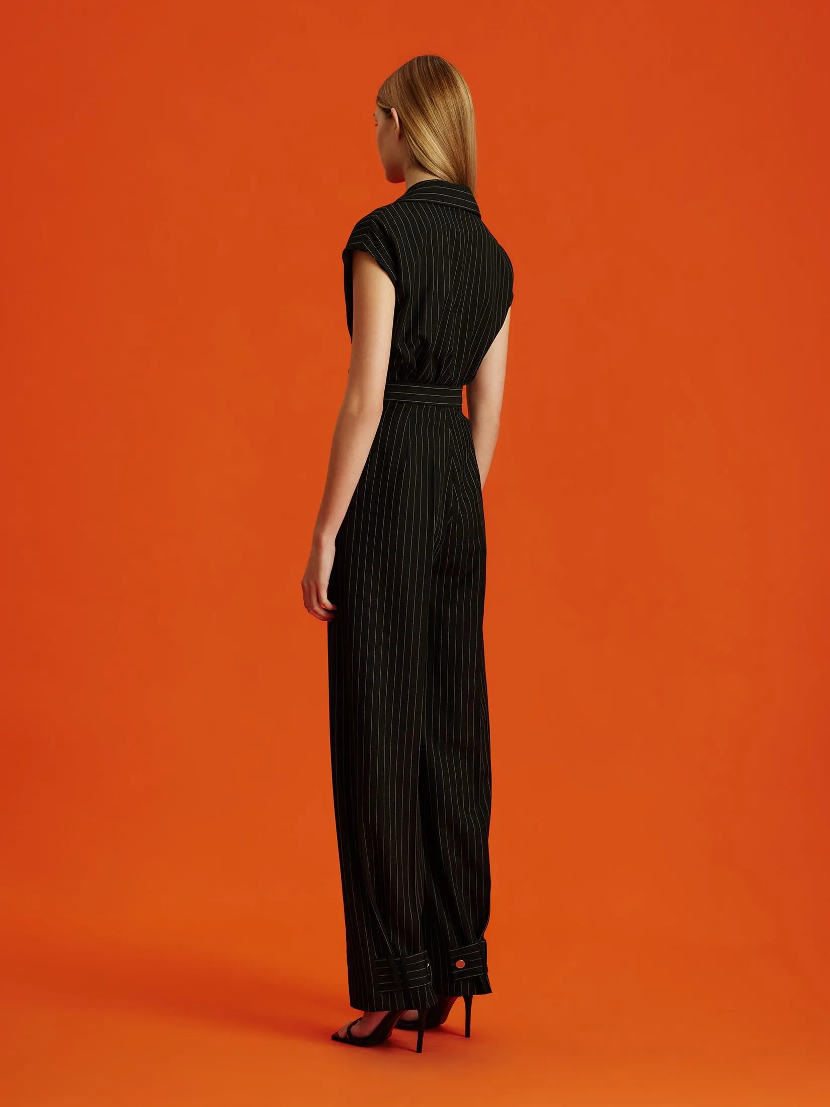 ASAVA (AW24) Pinstriped Button-cuff Women Pants Black ASAVA (AW24) Pinstriped Button-cuff Women Pants Black