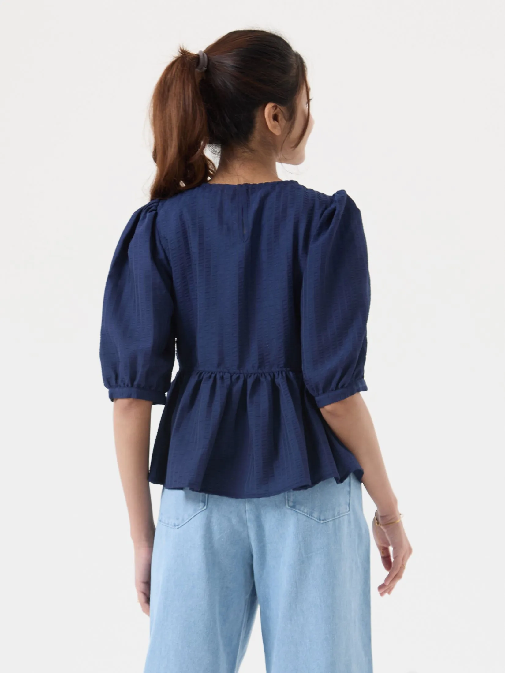 EP Peplum Blouse Woman Navy Blue EP Peplum Blouse Woman Navy Blue