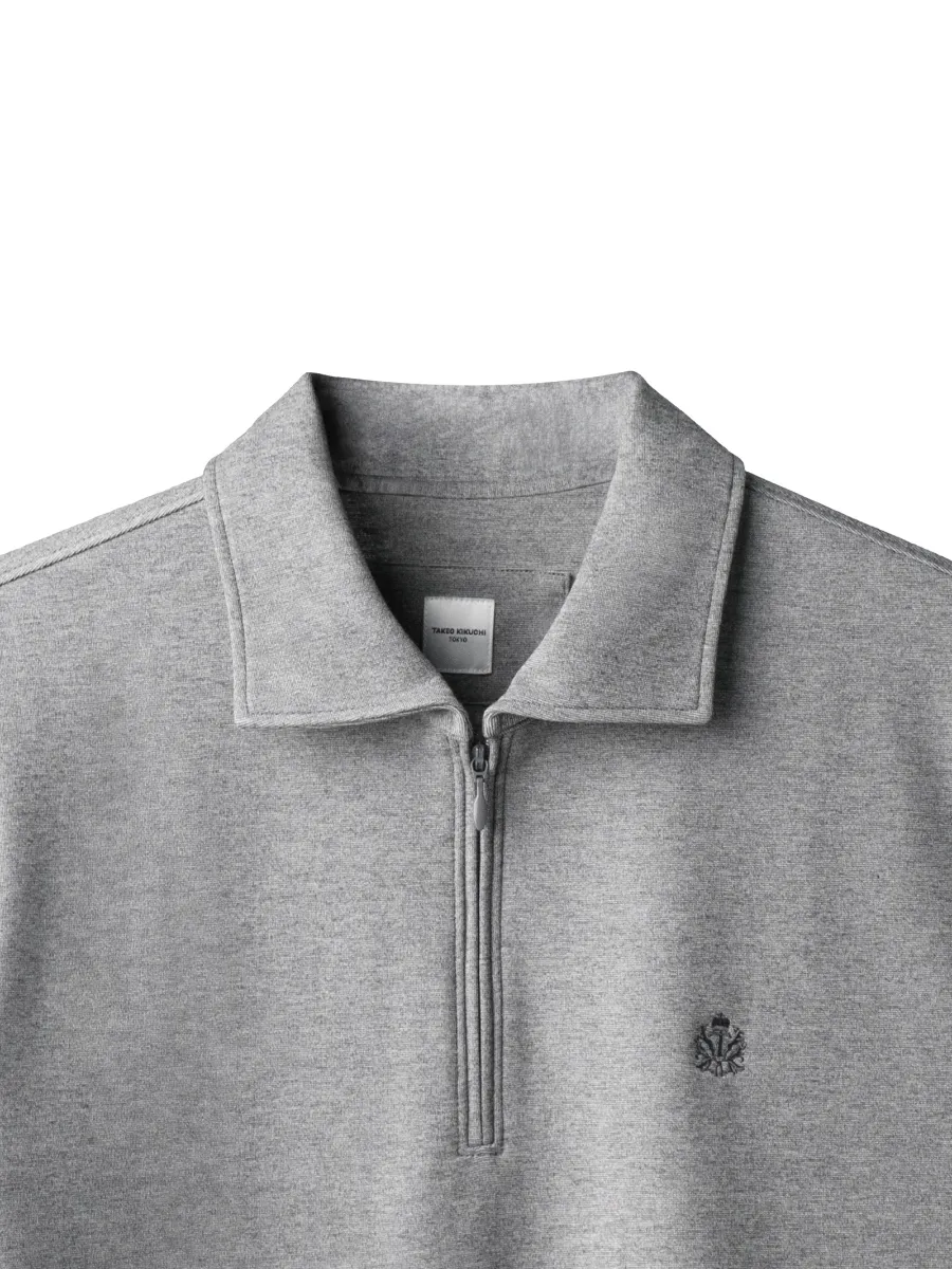 TAKEO KIKUCHI MEN GREY STRETCH PUNCH FABRIC ZIPPER POLO SHIRT TAKEO KIKUCHI MEN GREY STRETCH PUNCH FABRIC ZIPPER POLO SHIRT