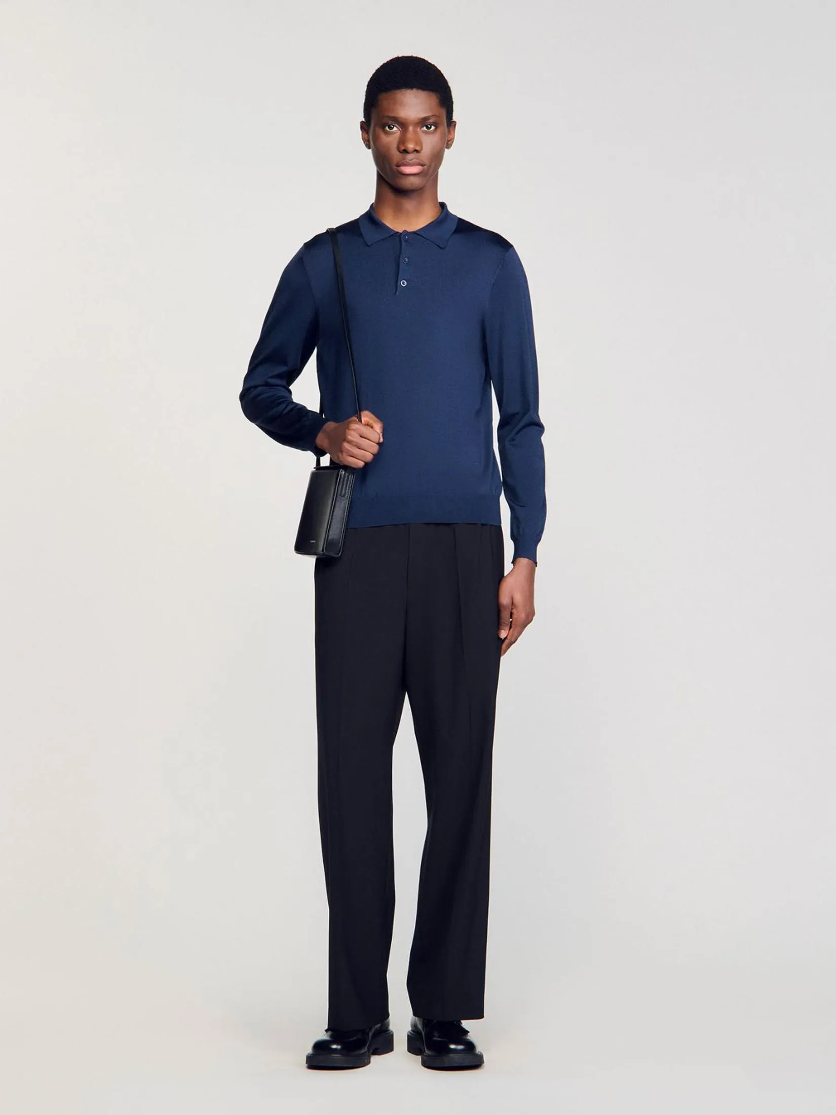 SANDRO Rib Knit Polo Shirt SANDRO Rib Knit Polo Shirt