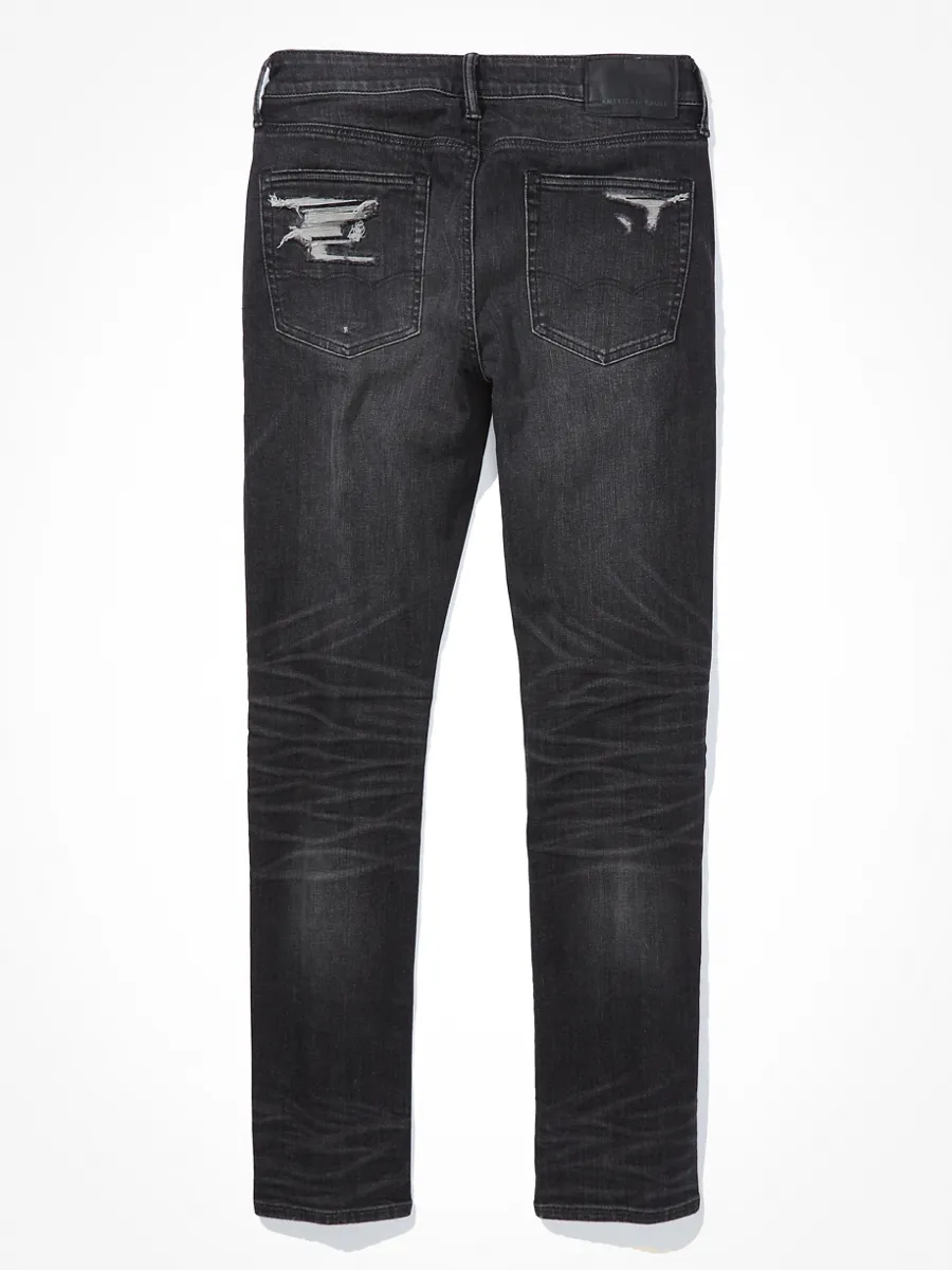 American Eagle MEN BLACK MENDED WASH SLIM FIT 038 DESTROYED BLACK American Eagle MEN BLACK MENDED WASH SLIM FIT 038 DESTROYED BLACK