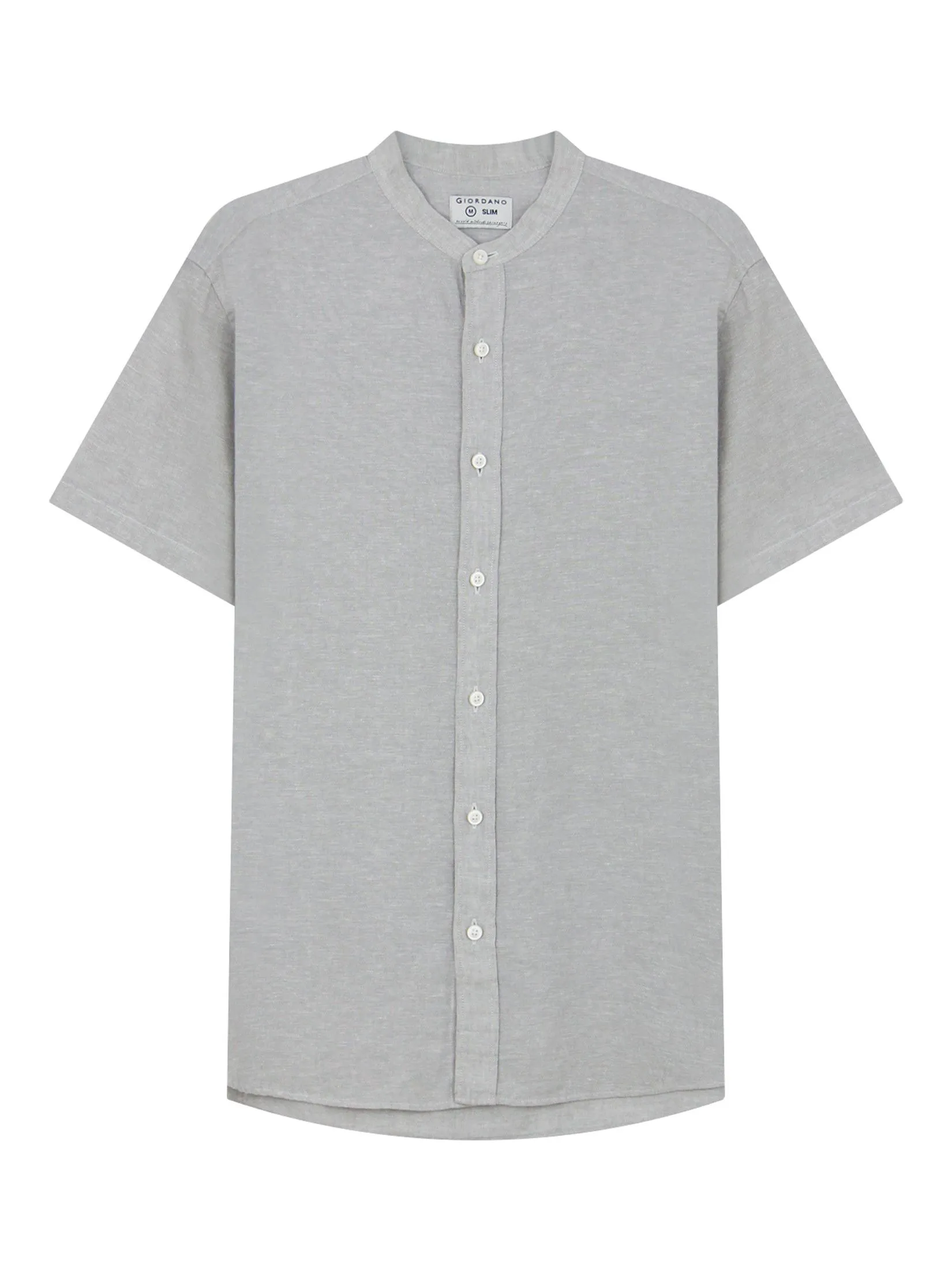 GIORDANO Men's Slim Mandarin Collar Linen Shirt Dolphin Grey GIORDANO Men's Slim Mandarin Collar Linen Shirt Dolphin Grey