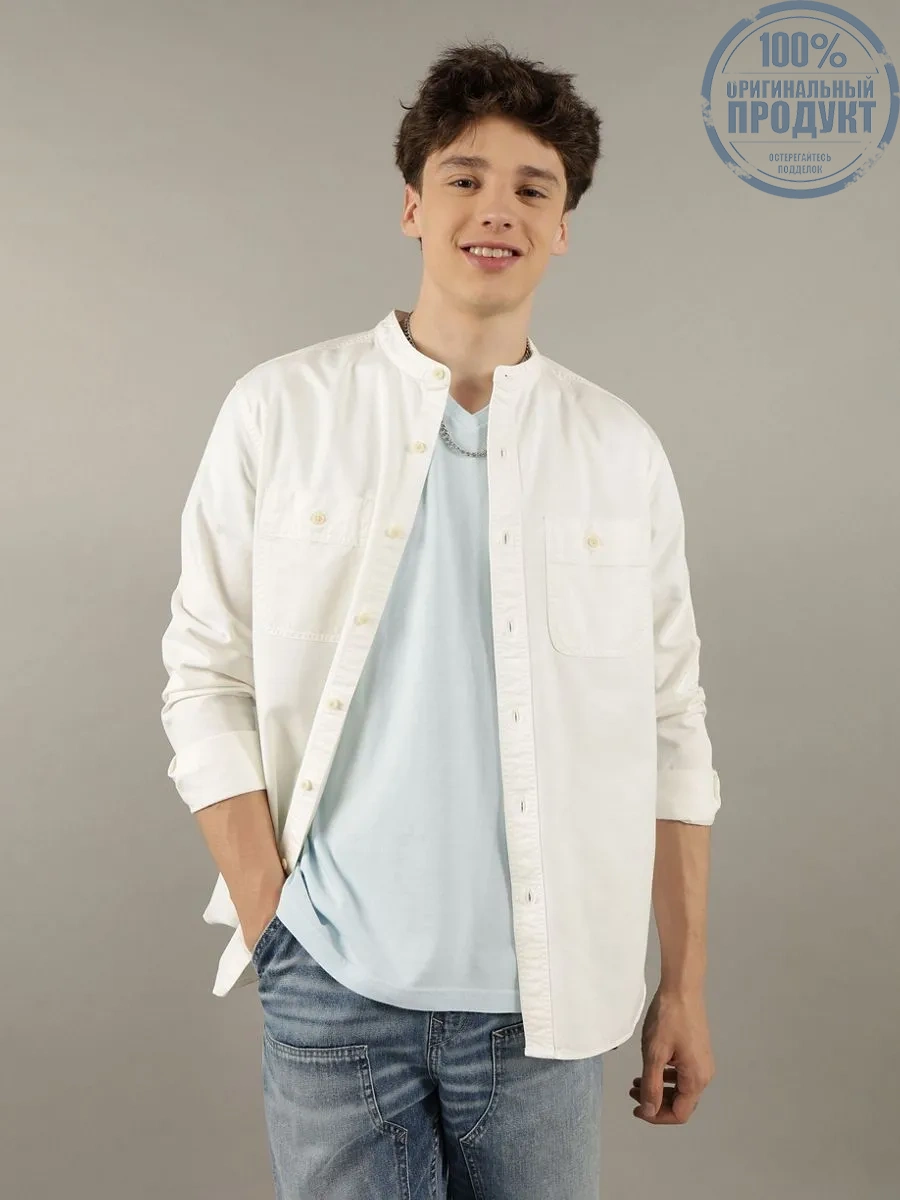 American Eagle MEN 2388 CF BAND COLLAR HENDRIX TWILL SHIRT 106 CREAM American Eagle MEN 2388 CF BAND COLLAR HENDRIX TWILL SHIRT 106 CREAM