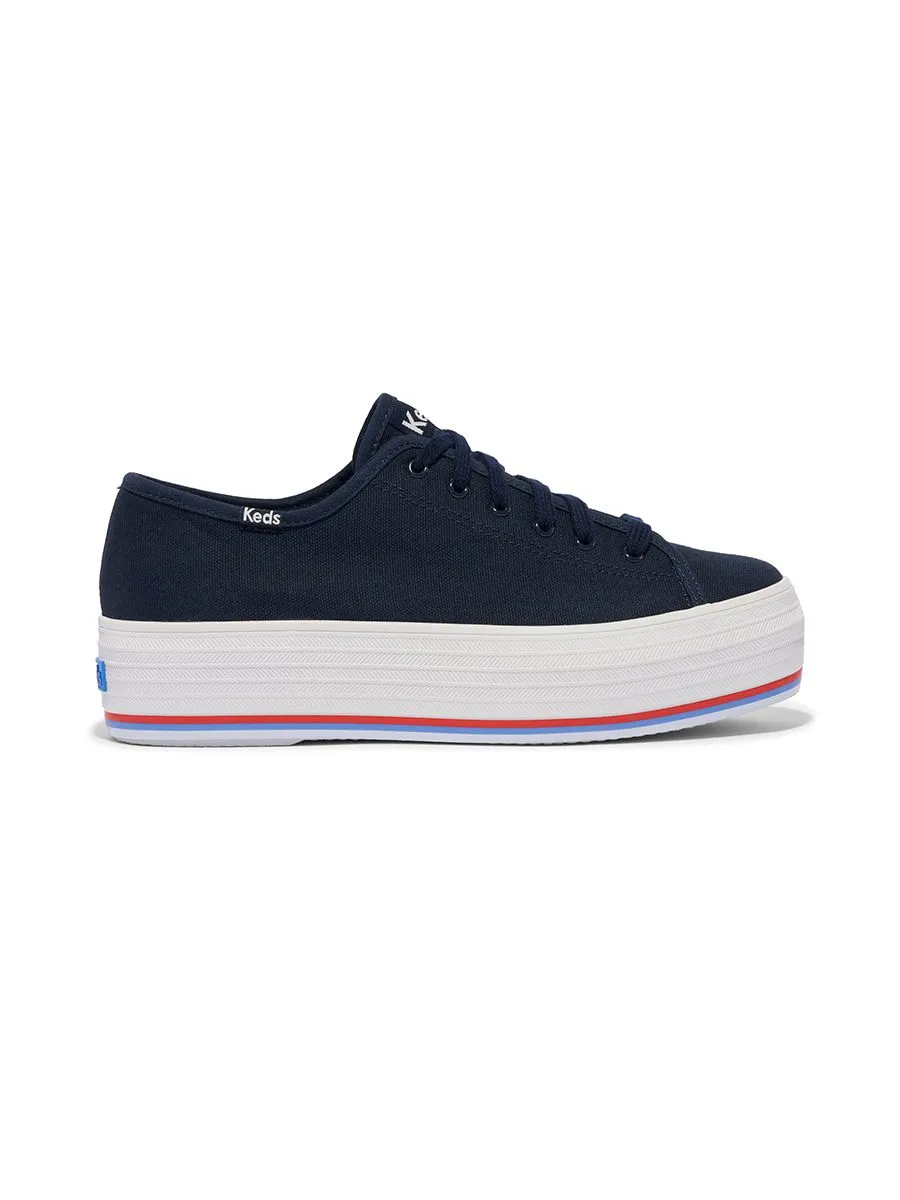 KEDS Women Triple Up Canvas Bottom Foxing Stripe Blue KEDS Women Triple Up Canvas Bottom Foxing Stripe Blue