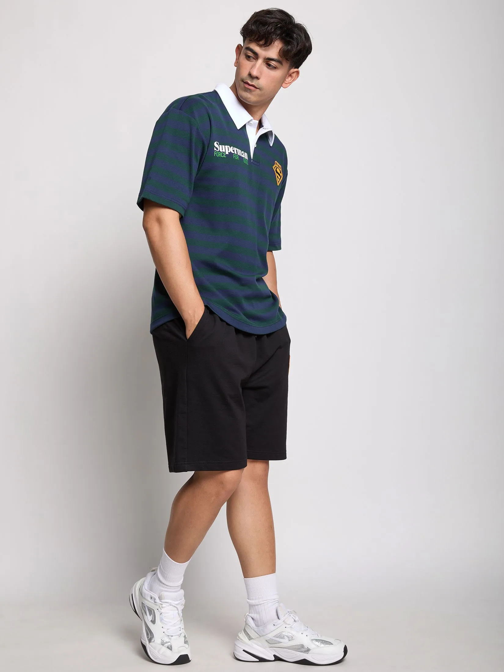 PACIFIC UNION Men Polo Shirt Stripe Superman Green PACIFIC UNION Men Polo Shirt Stripe Superman Green