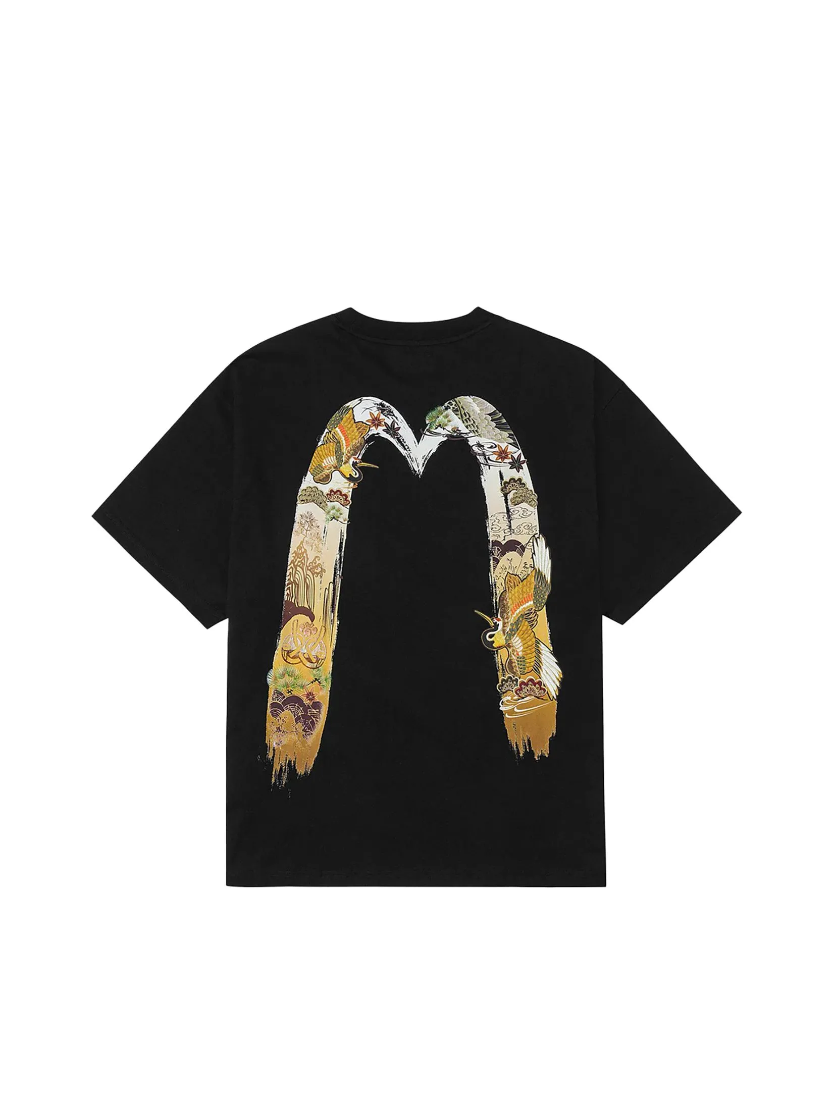 EVISU Men T-Shirt Logo and Crane Soaring Daicock Print Relax Fit EVISU Men T-Shirt Logo and Crane Soaring Daicock Print Relax Fit