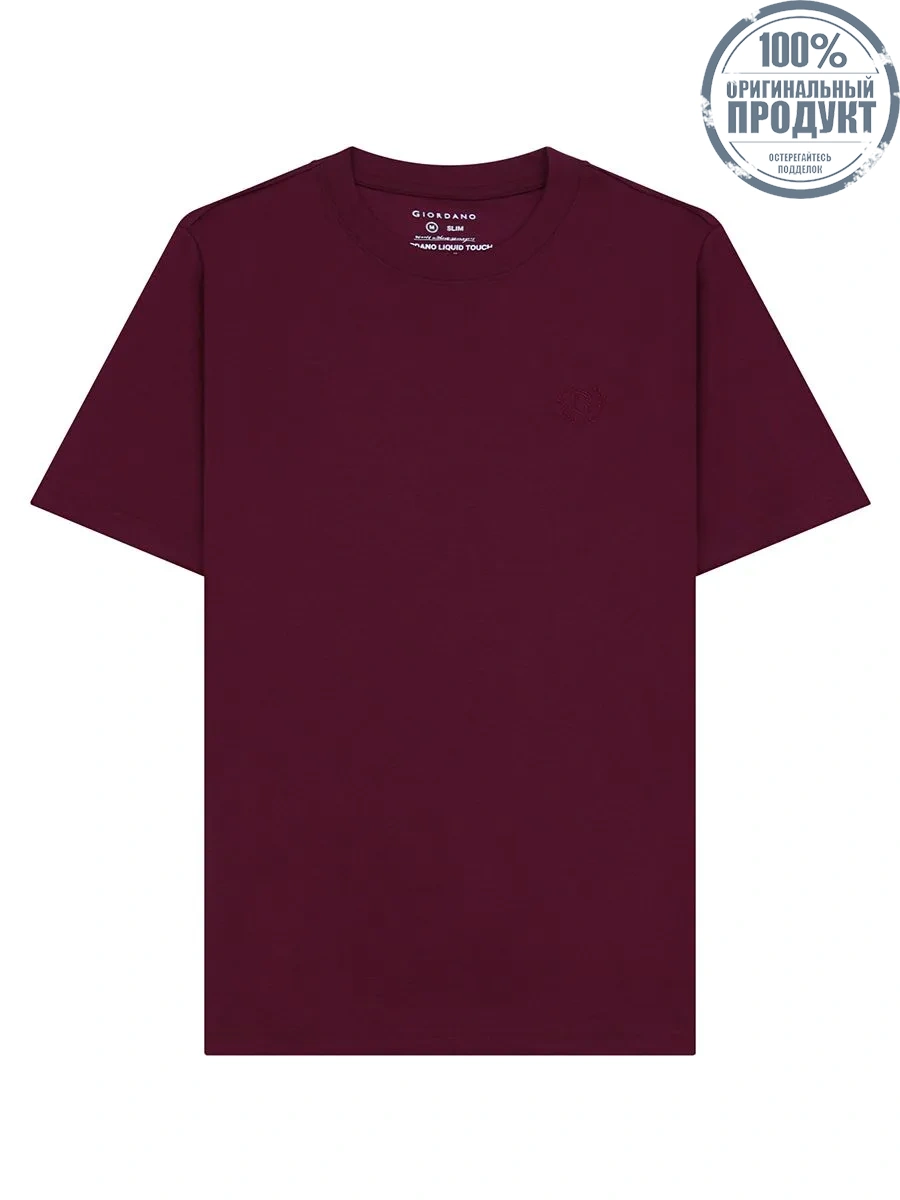 GIORDANO Men's Interlock Embroidery Tee (Liquid Touch)  Burgundy red GIORDANO Men's Interlock Embroidery Tee (Liquid Touch)  Burgundy red