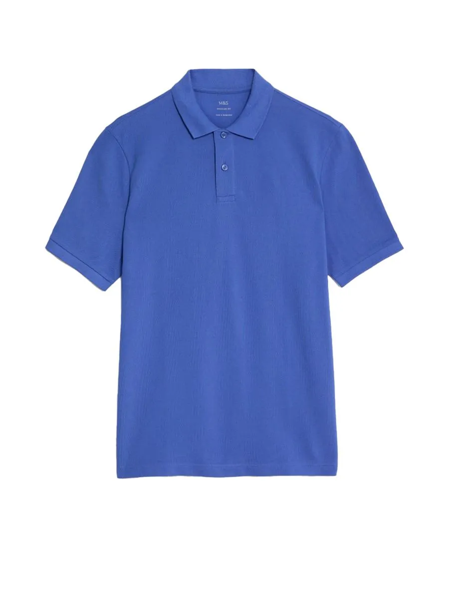 MARKS & SPENCER Men Polo Shirt Pure Cotton Pique O4_Mid Blue MARKS & SPENCER Men Polo Shirt Pure Cotton Pique O4_Mid Blue