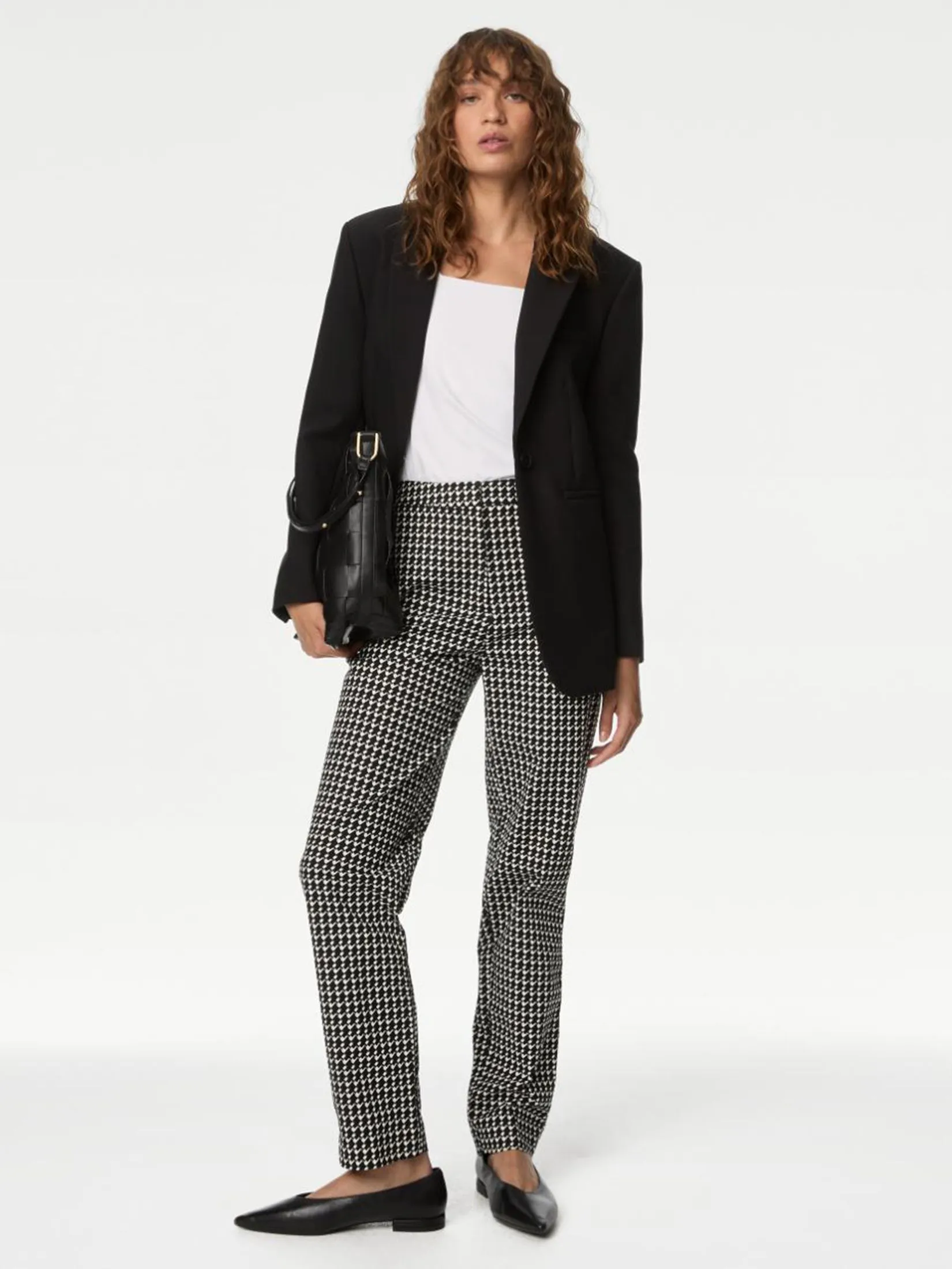 MARKS & SPENCER Women Trousers Cotton Rich Slim Fit Ankle Grazer Black Mix MARKS & SPENCER Women Trousers Cotton Rich Slim Fit Ankle Grazer Black Mix