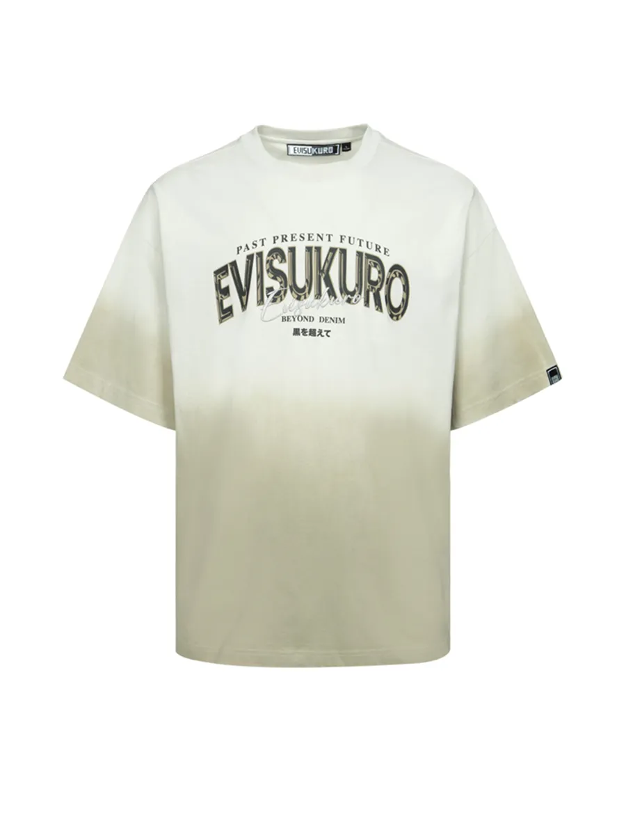 EVISU Men T-Shirt Tie-Dye Logo Print And Embroidery Oversized Cream EVISU Men T-Shirt Tie-Dye Logo Print And Embroidery Oversized Cream