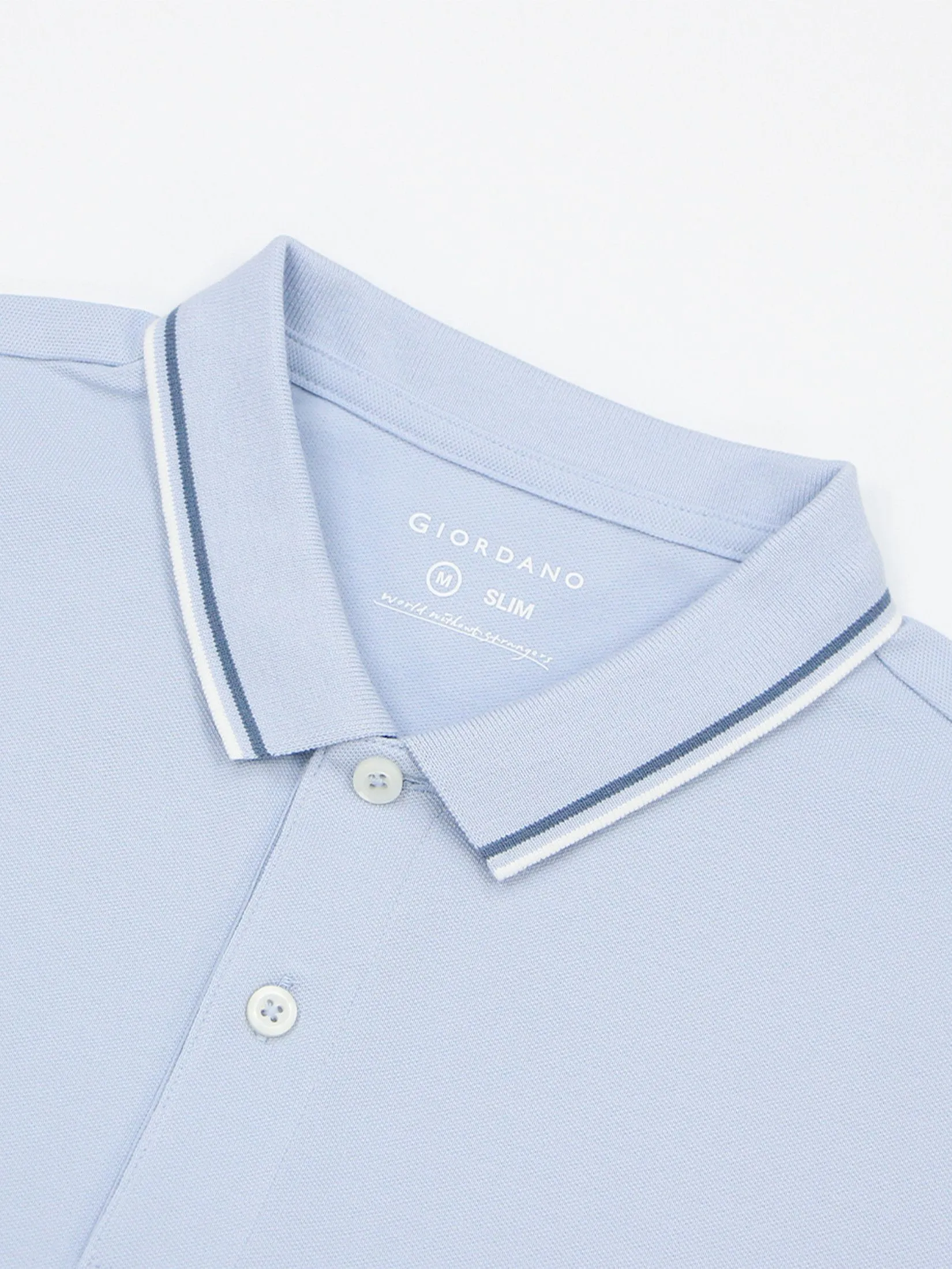 GIORDANO Men's Slim Cotton Lycra Polo Subdued blue GIORDANO Men's Slim Cotton Lycra Polo Subdued blue