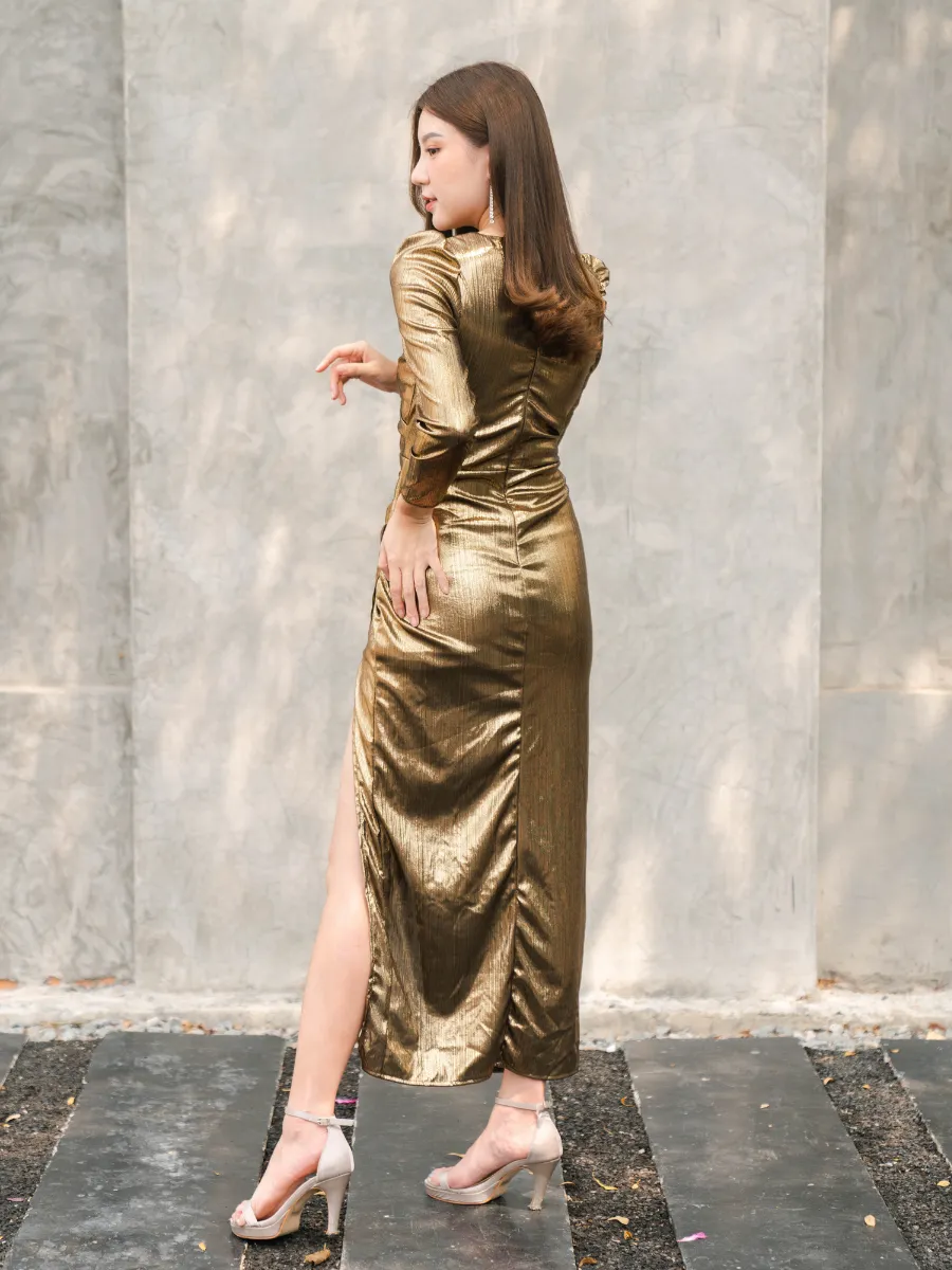 ROSE THE LABEL Gold ixora metallic dress ROSE THE LABEL Gold ixora metallic dress