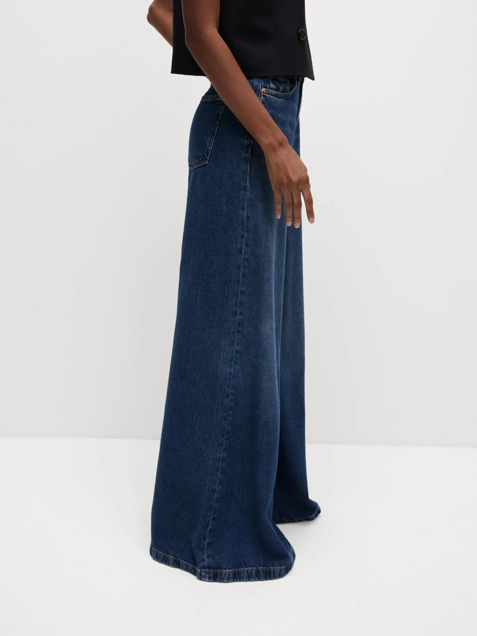 MARKS & SPENCER Women Jeans Lyocell Blend Wide Palazzo Leg Dark Indigo MARKS & SPENCER Women Jeans Lyocell Blend Wide Palazzo Leg Dark Indigo
