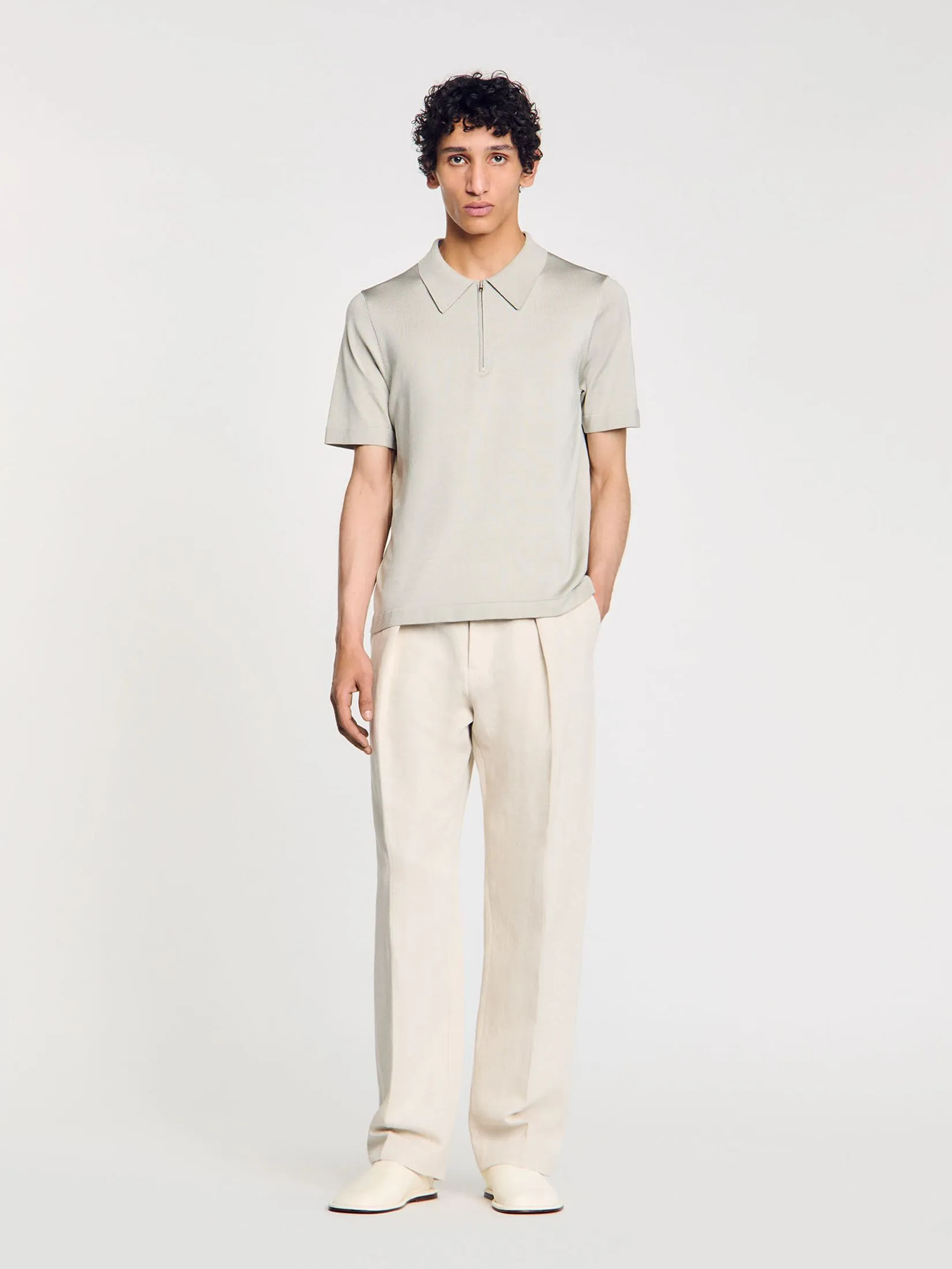 SANDRO Knitted Polo Shirt With Zip Collar SANDRO Knitted Polo Shirt With Zip Collar