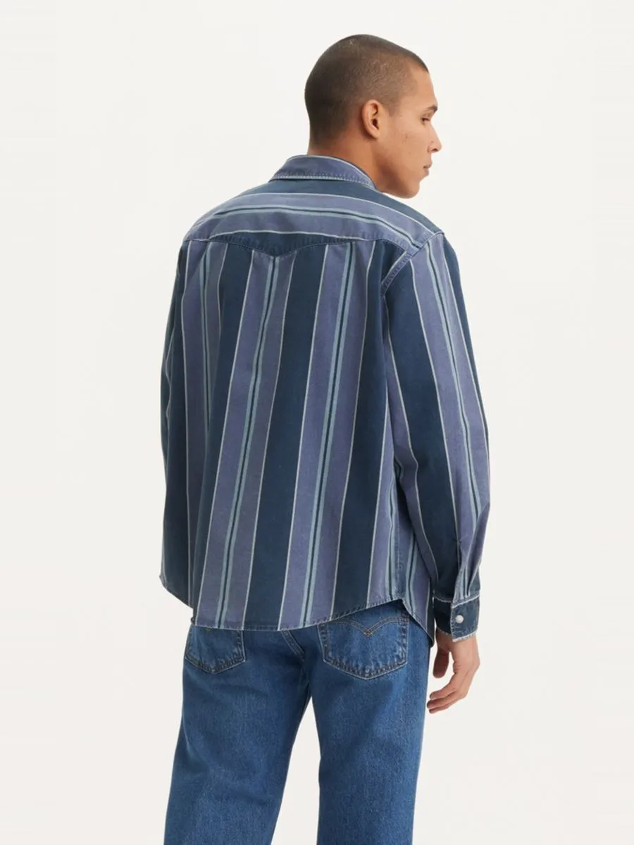 LEVI'S Men's Relaxed Fit Western Shirt Carson Stripe Dress Blues LEVI'S Men's Relaxed Fit Western Shirt Carson Stripe Dress Blues