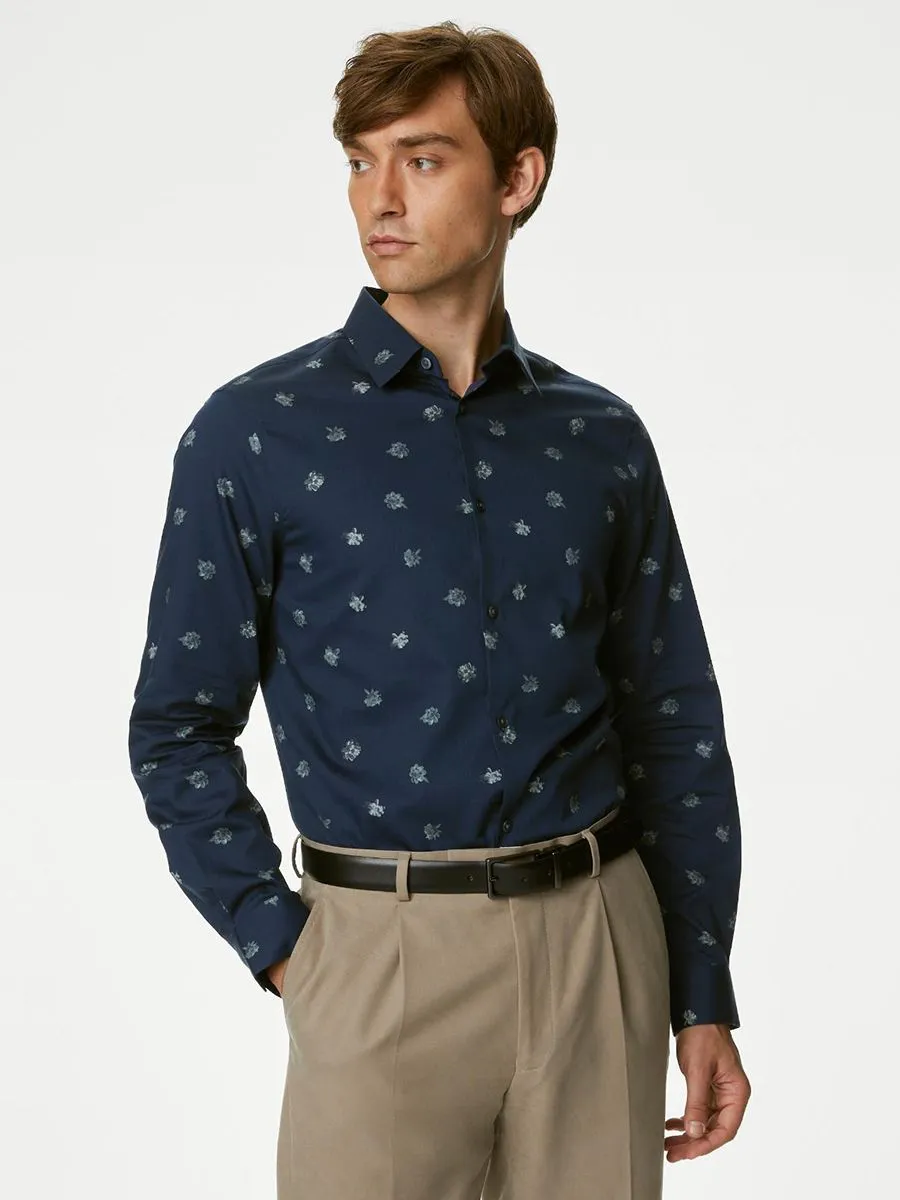 MARKS & SPENCER Men Shirt Long Sleeves Cotton Rich Geometric Print MARKS & SPENCER Men Shirt Long Sleeves Cotton Rich Geometric Print