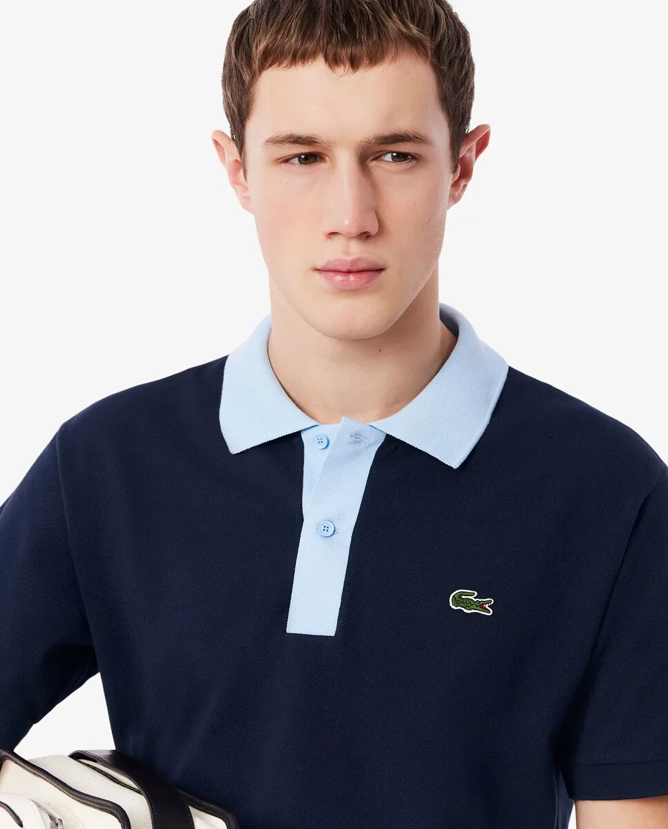 LACOSTE Classic Fit Contrast Collar L.12.12 Polo Shirt Blue LACOSTE Classic Fit Contrast Collar L.12.12 Polo Shirt Blue
