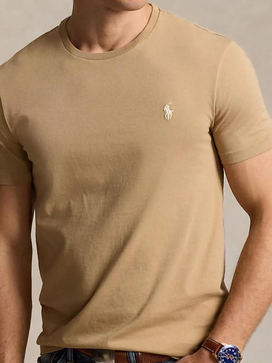 POLO RALPH LAUREN Men Tee-Custom Slim Jersey Crewneck T-Shirt-Medium Beige-260 POLO RALPH LAUREN Men Tee-Custom Slim Jersey Crewneck T-Shirt-Medium Beige-260