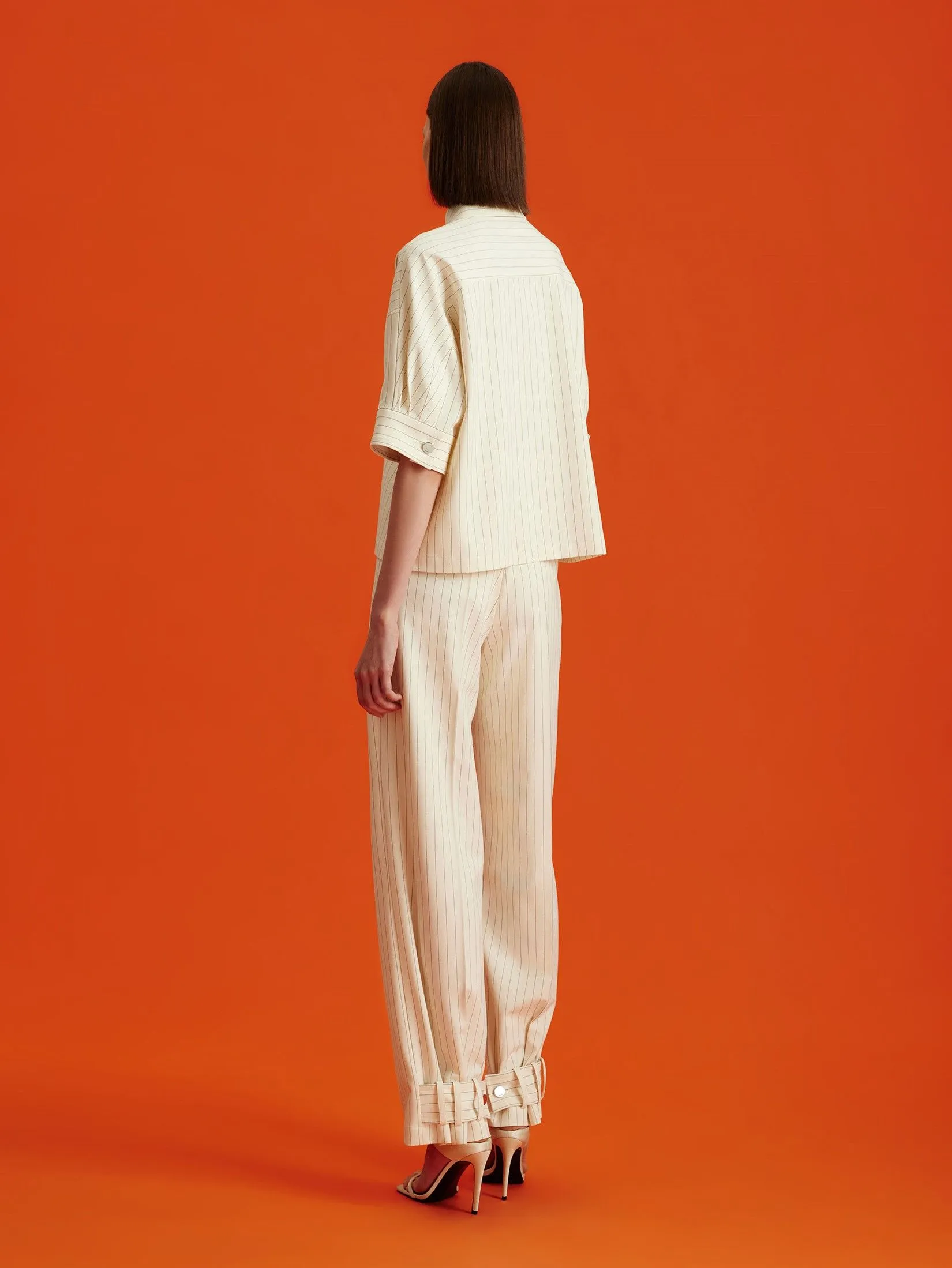 ASAVA (AW24) Pinstriped Button-cuff Women Pants Ivory ASAVA (AW24) Pinstriped Button-cuff Women Pants Ivory