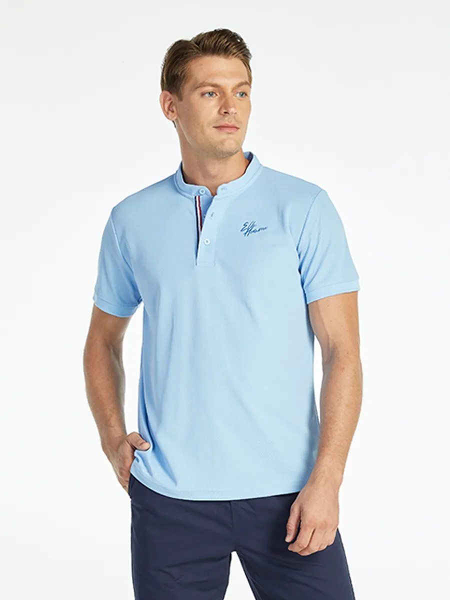ELLE HOMME MEN BAND COLLAR POLO SHIRT W8K904BU - BLUE ELLE HOMME MEN BAND COLLAR POLO SHIRT W8K904BU - BLUE