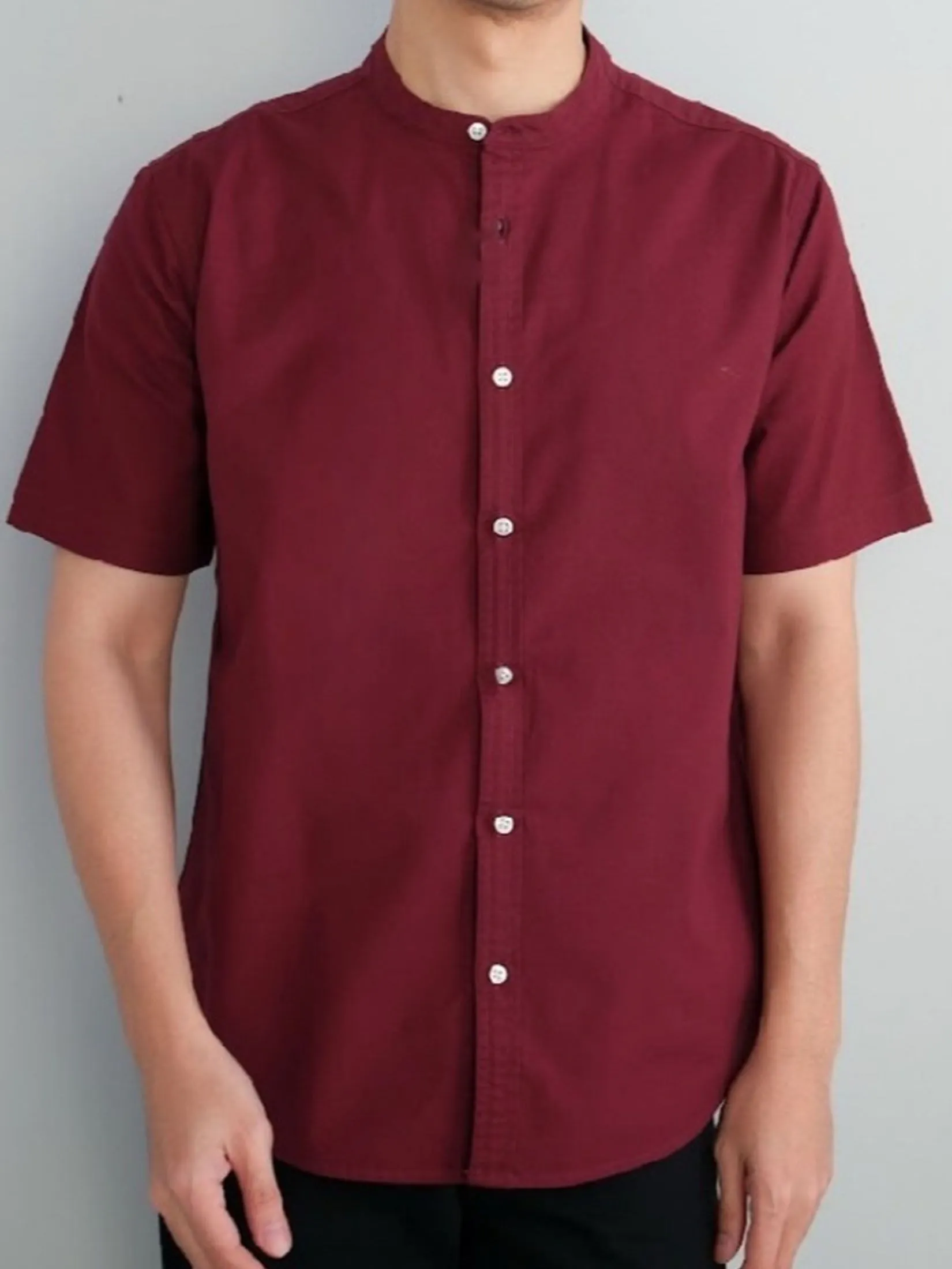 Era-won Men's Oxford Shirt Short Sleeve Comfort Fit Mandarin collar Maroon Era-won Men's Oxford Shirt Short Sleeve Comfort Fit Mandarin collar Maroon