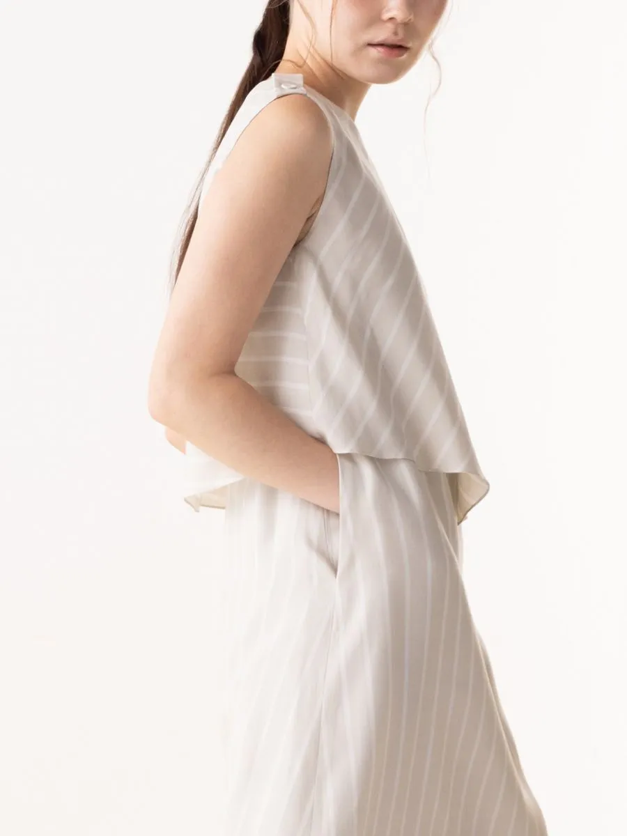 Shaka Woman Dress Stripe Double Layer Beige Shaka Woman Dress Stripe Double Layer Beige