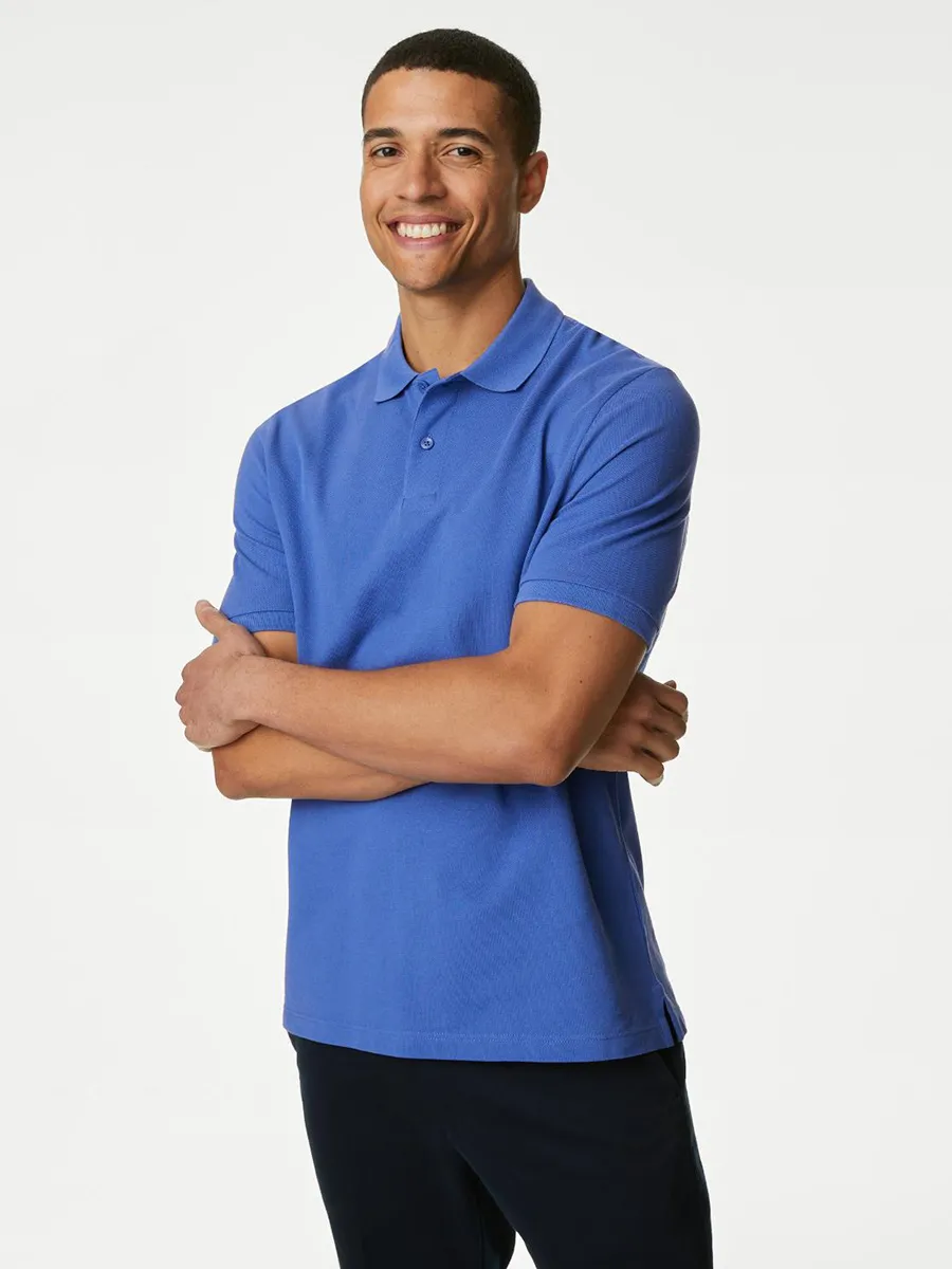MARKS & SPENCER Men Polo Shirt Pure Cotton Pique O4_Mid Blue MARKS & SPENCER Men Polo Shirt Pure Cotton Pique O4_Mid Blue