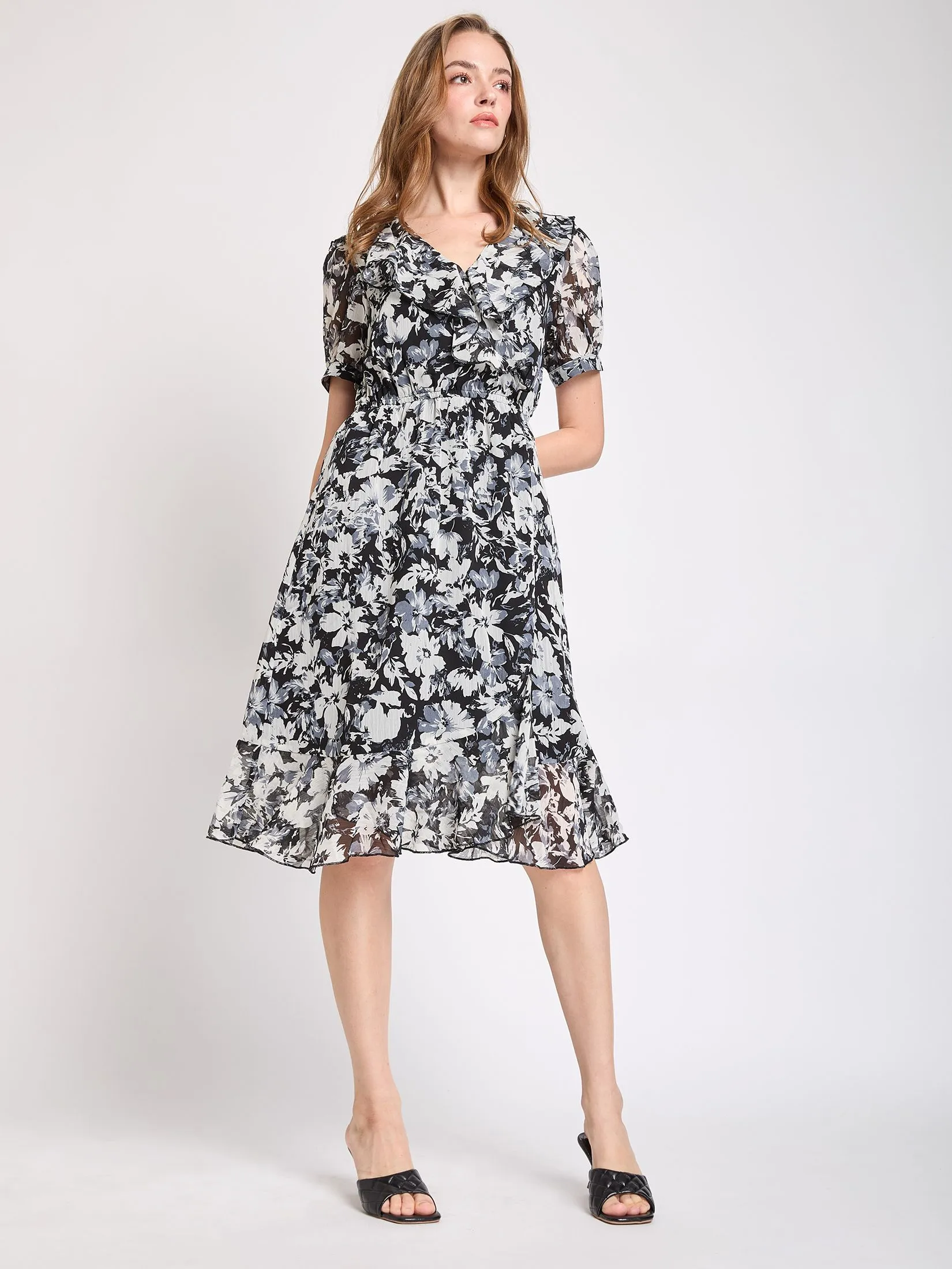 FOF Women Mini Dress with Flare Skirt Black FOF Women Mini Dress with Flare Skirt Black
