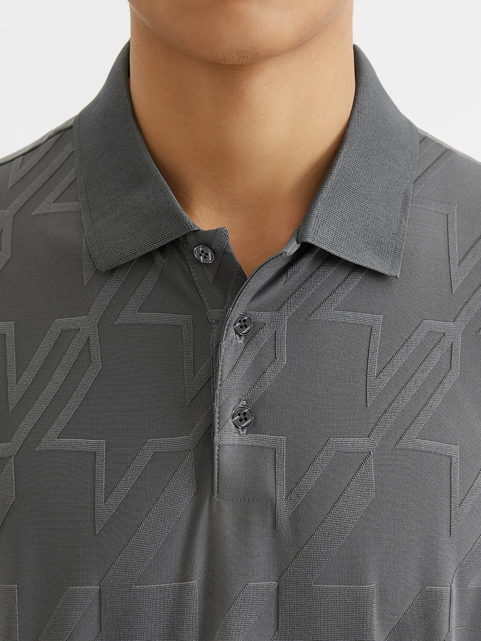 DAPPER Men Houndstooth Jacquard Polo Shirt Grey DAPPER Men Houndstooth Jacquard Polo Shirt Grey