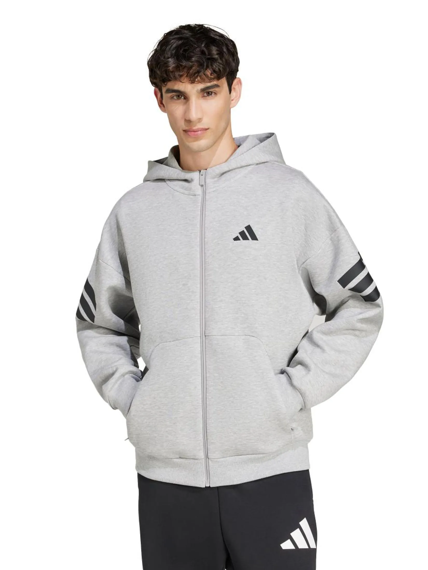 ADIDAS Men Hoodie Future Icons 3-Stripes Full-Zip Medium Grey ADIDAS Men Hoodie Future Icons 3-Stripes Full-Zip Medium Grey