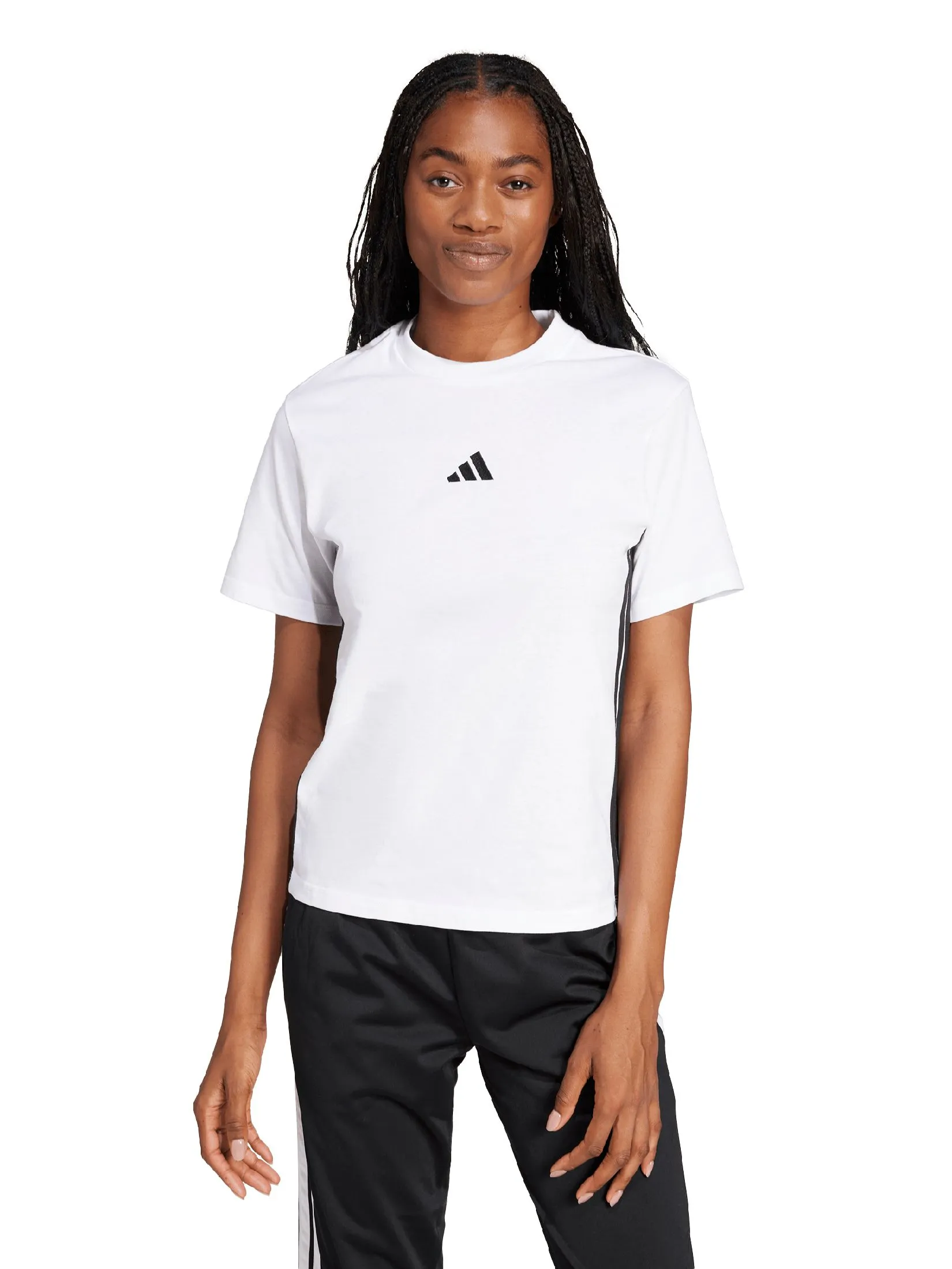 ADIDAS Women T-Shirt Essentials 3-Stripes Cotton JD0844 White / Whiteblack ADIDAS Women T-Shirt Essentials 3-Stripes Cotton JD0844 White / Whiteblack
