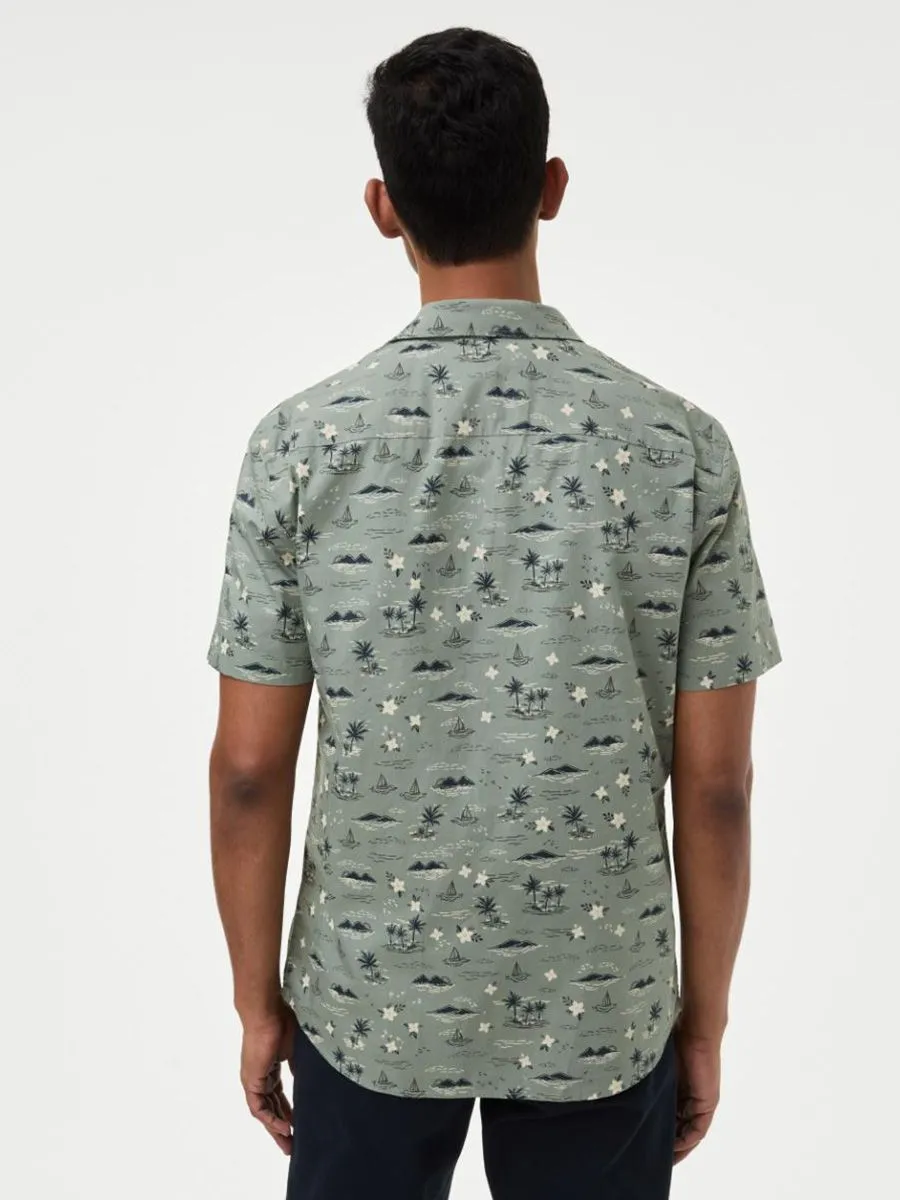 MARKS & SPENCER Men Shirt Short Sleeves Easy Iron Pure Cotton Geometric Print Green Mix MARKS & SPENCER Men Shirt Short Sleeves Easy Iron Pure Cotton Geometric Print Green Mix