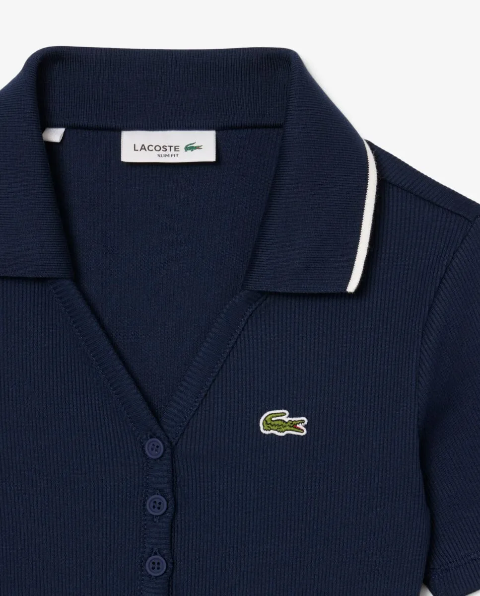 LACOSTE L.12.D Slim Fit Contrast Collar Polo Shirt Blue LACOSTE L.12.D Slim Fit Contrast Collar Polo Shirt Blue