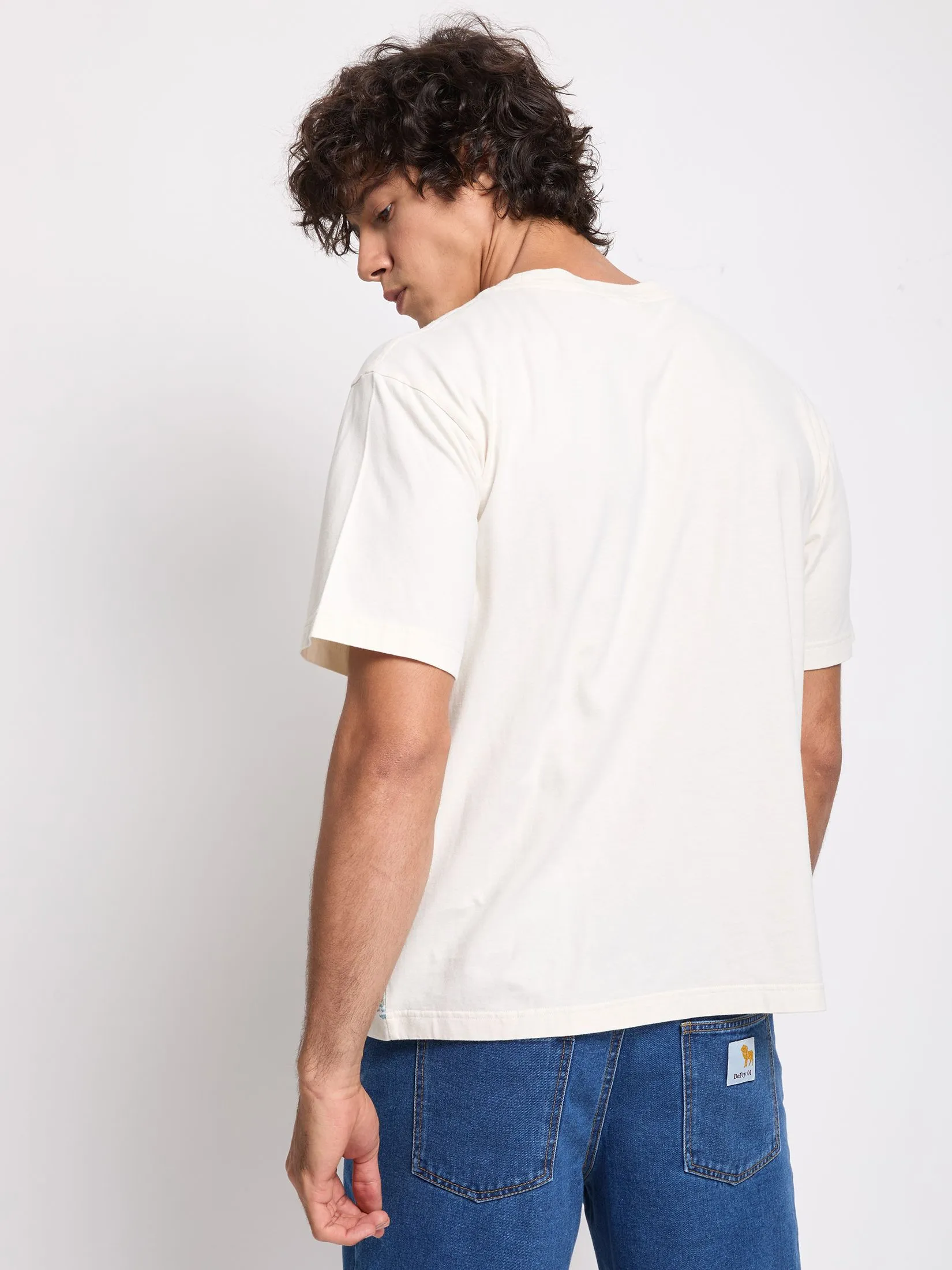 DEFRY 01 Men T-Shirt Short Sleeves Tropical Theme Cream DEFRY 01 Men T-Shirt Short Sleeves Tropical Theme Cream