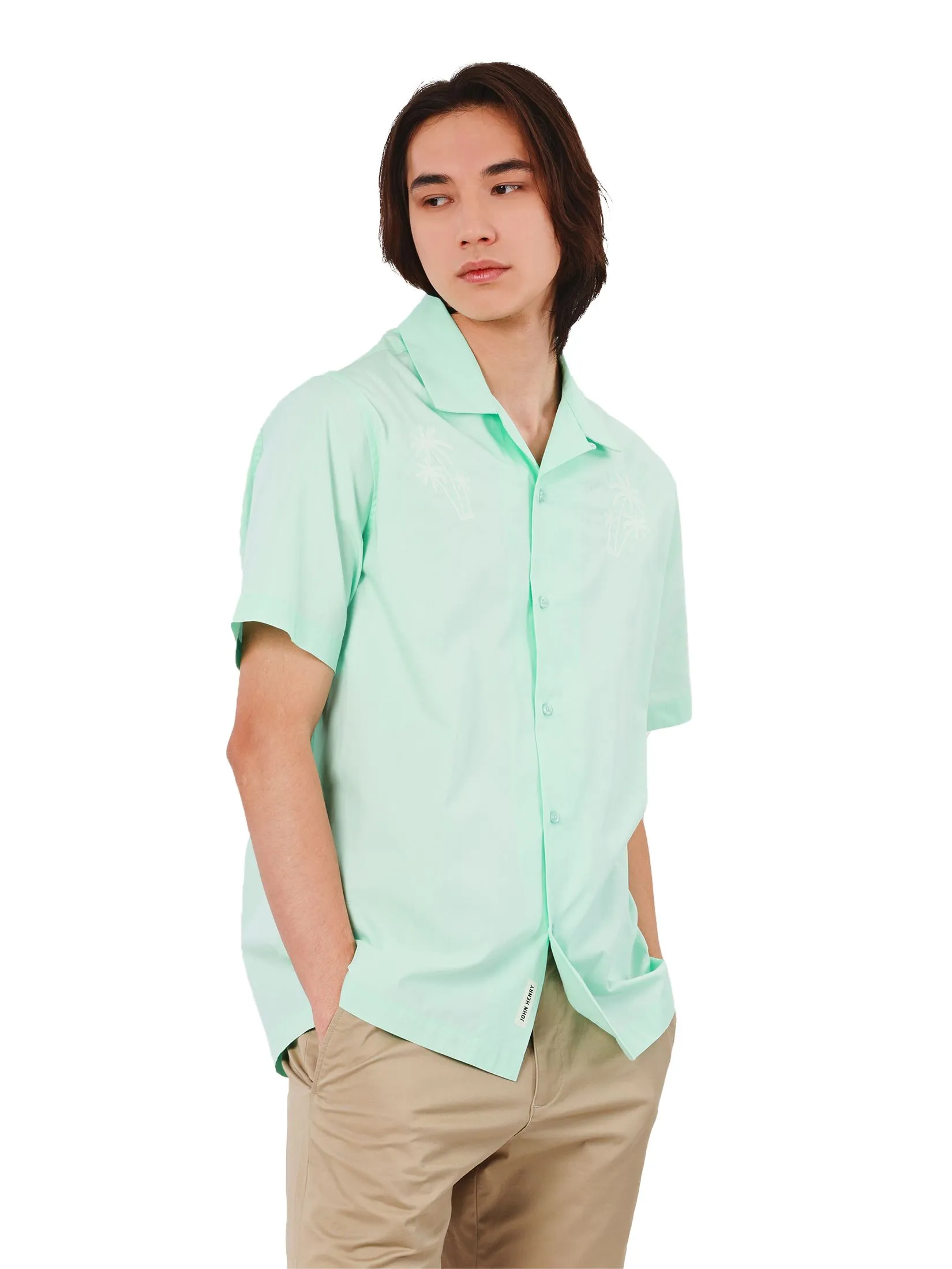 JOHN HENRY Men's Short Sleeves Hawaii Shirts (Relaxed Fit) DENIM Green JOHN HENRY Men's Short Sleeves Hawaii Shirts (Relaxed Fit) DENIM Green