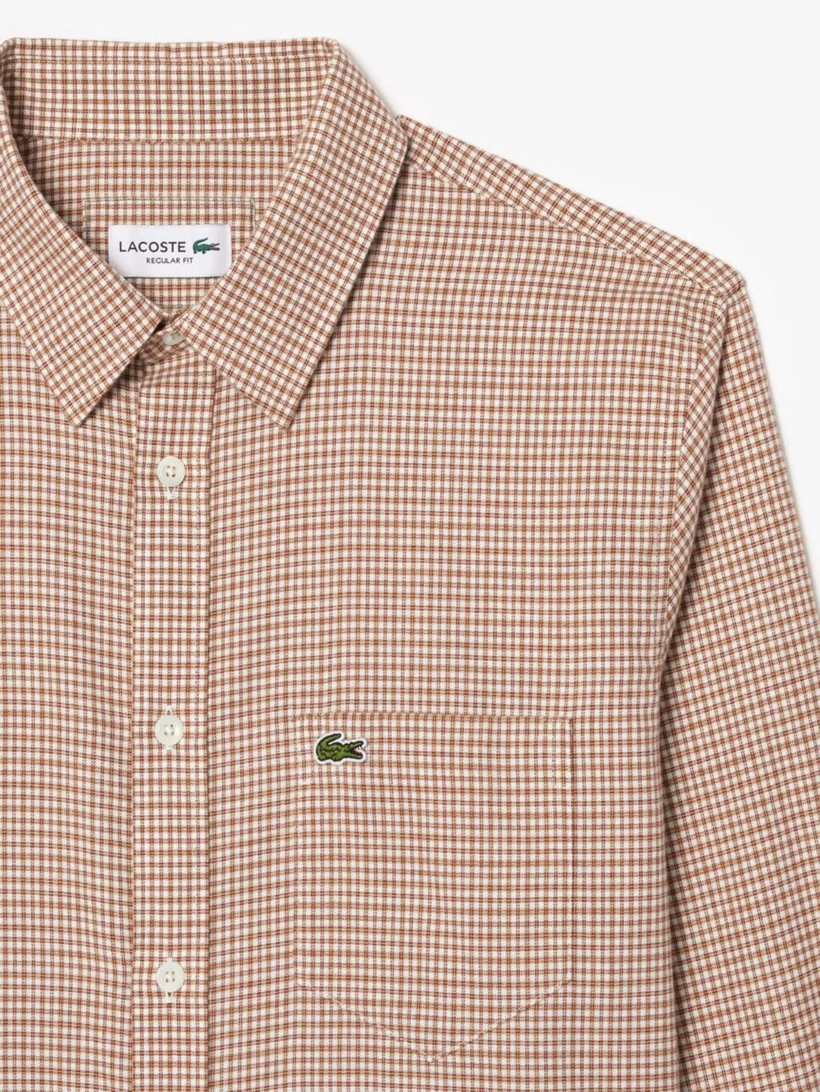 LACOSTE Regular Fit Pocket Front Checked Shirt Beige LACOSTE Regular Fit Pocket Front Checked Shirt Beige
