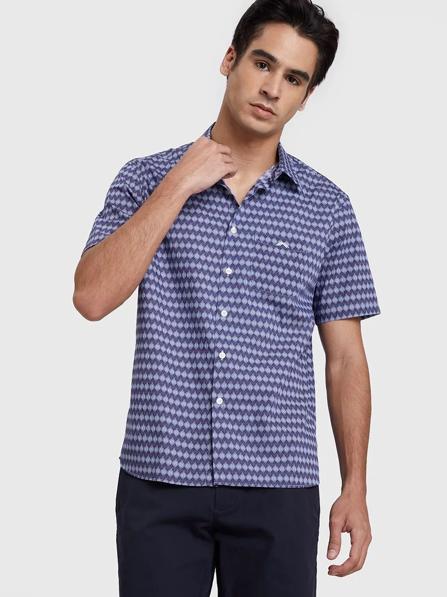 ALUMNUS Men Shirts Short Sleeves Printed Navy ALUMNUS Men Shirts Short Sleeves Printed Navy